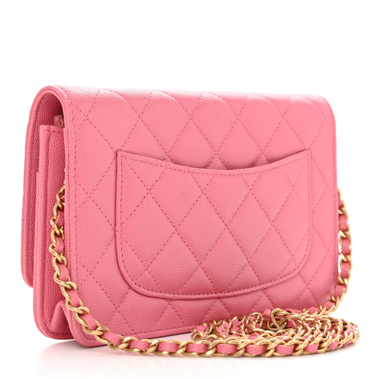 Chanel Caviar Quilted Textured CC Wallet On Chain WOC Pink 3 of 13