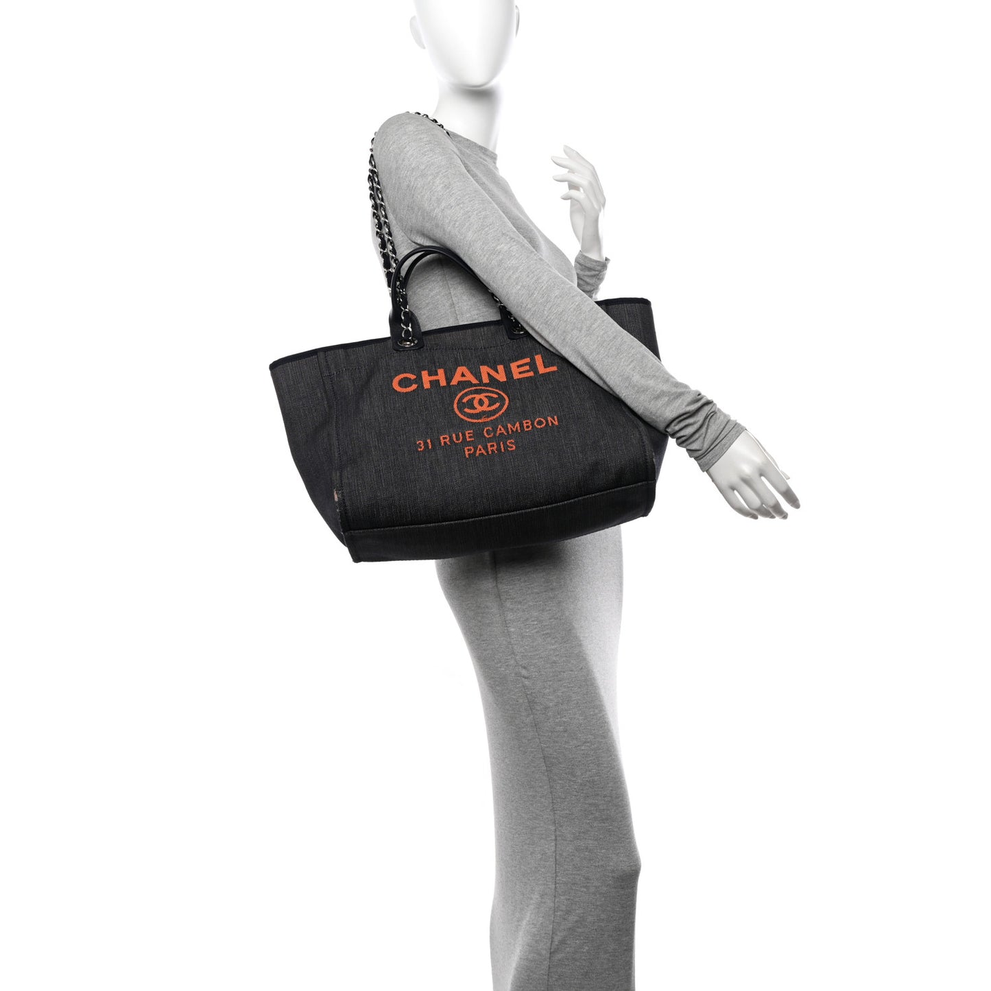 Denim Medium Deauville Tote Blue Orange