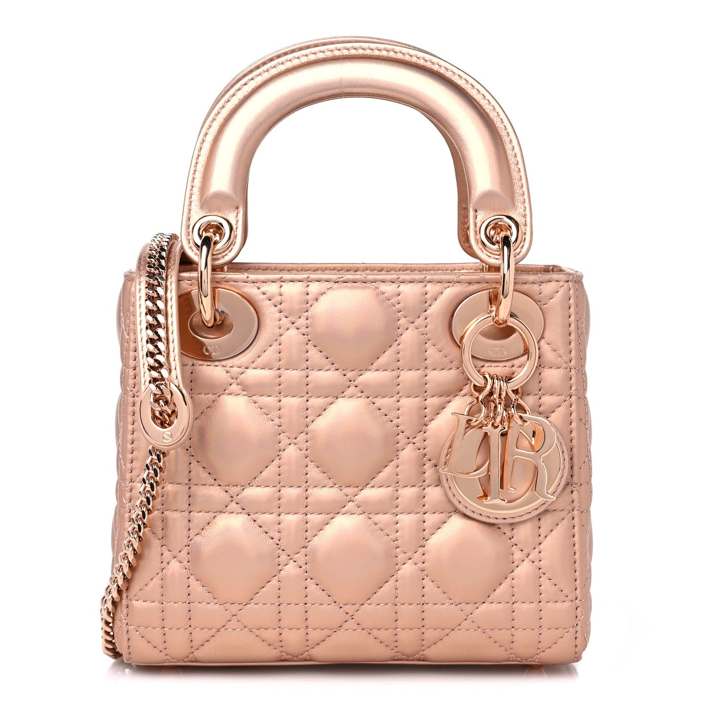 Iridescent Metallic Lambskin Cannage Mini Lady Dior Pink