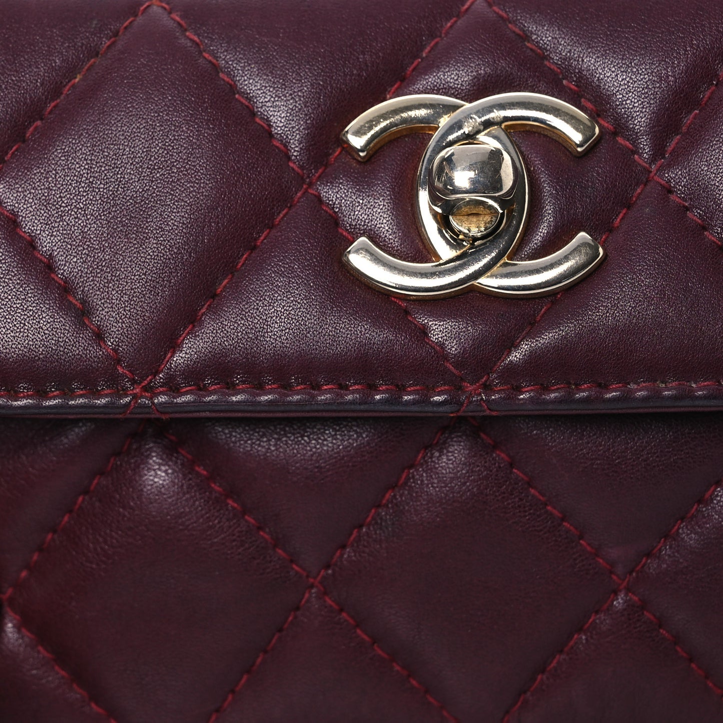 Lambskin Diamond Stitched Waist Chain Belt Flap Bag Burgundy