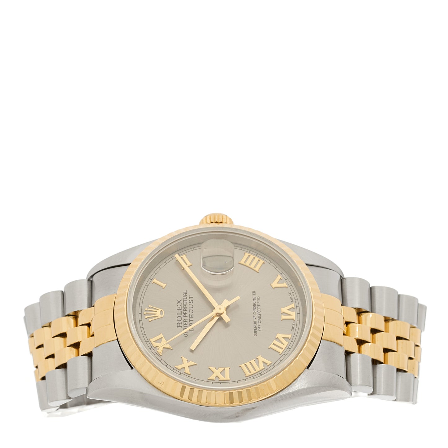 Stainless Steel 18K Yellow Gold 36mm Oyster Perpetual Datejust Watch Silver Roman 16233