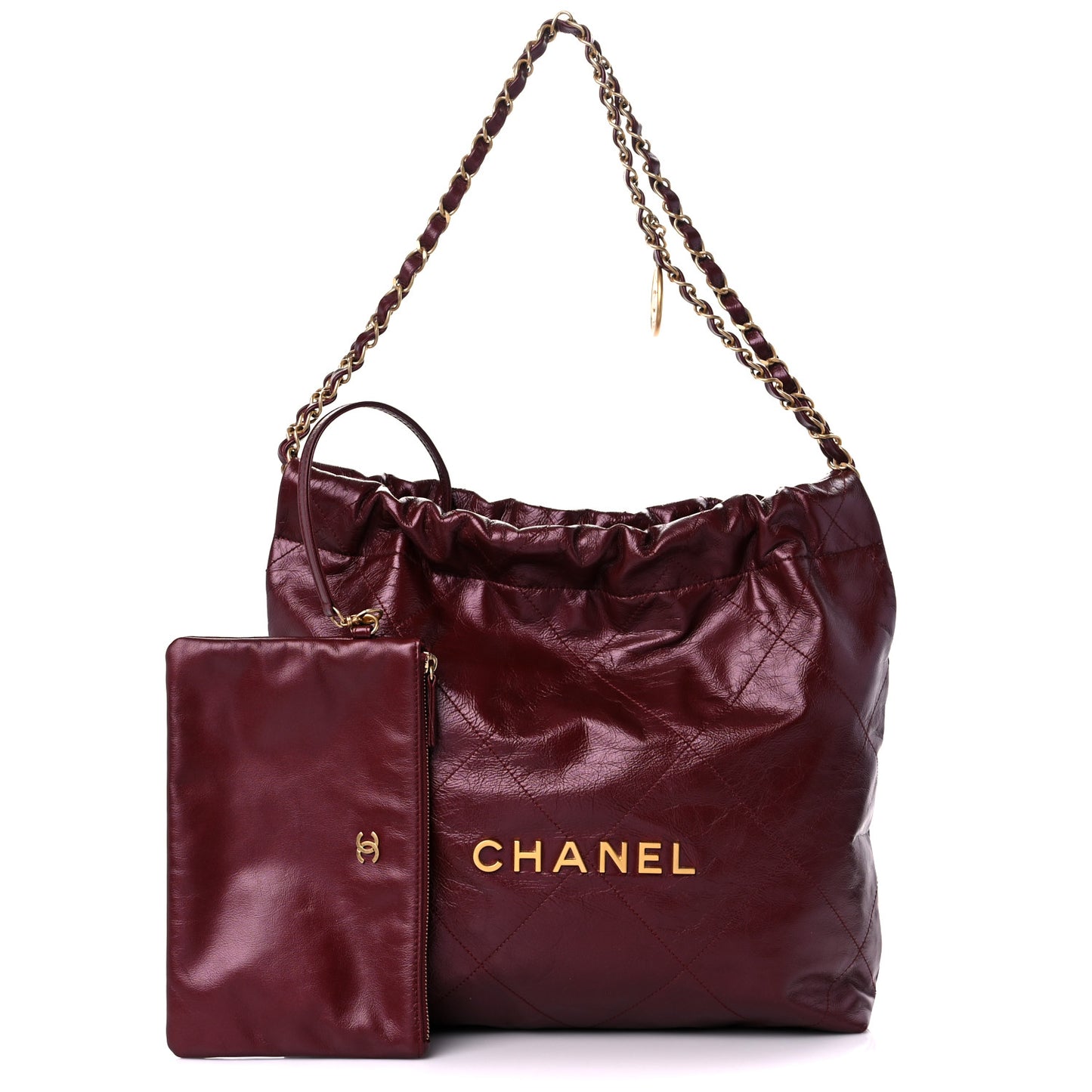 Shiny Calfskin Quilted Small Chanel 22 Burgundy