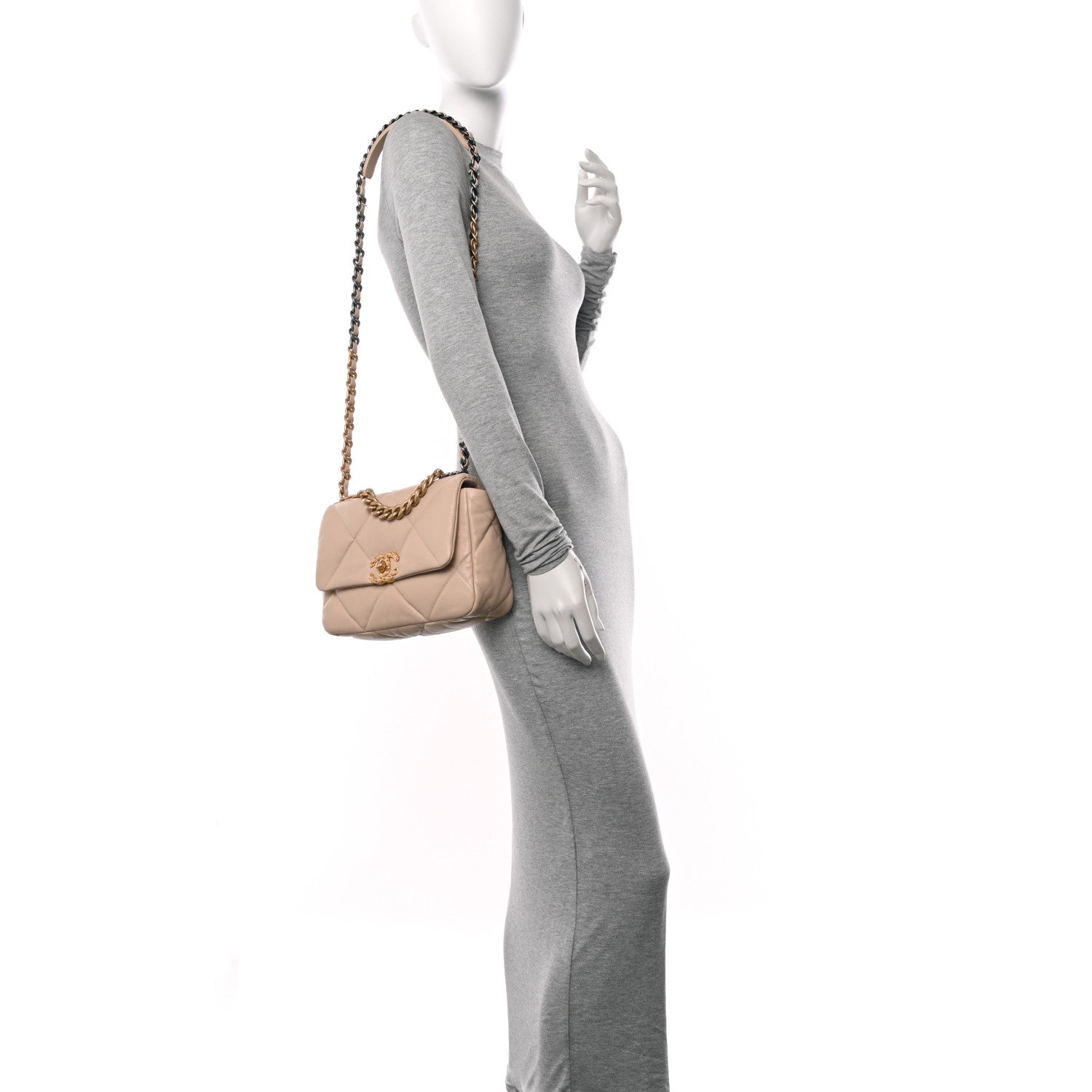 Chanel Goatskin Quilted Medium Chanel 19 Flap Light Beige 2 of 11