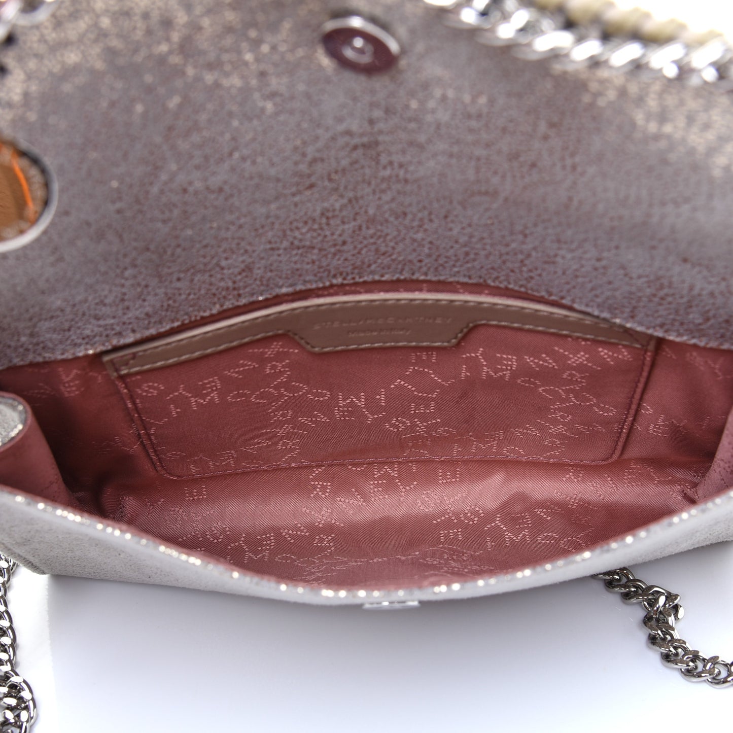 Metallic Shaggy Deer Falabella Wallet on Chain Silver