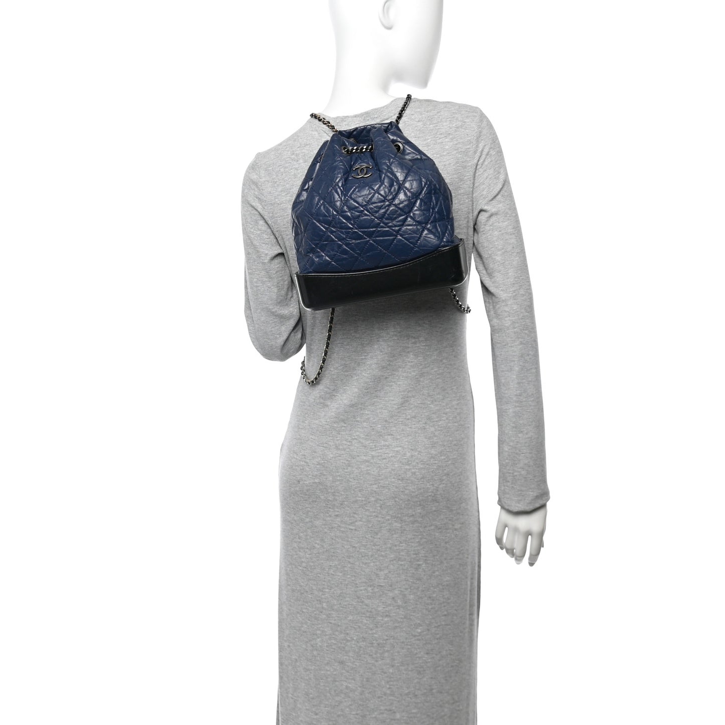 Aged Calfskin Quilted Gabrielle Backpack Navy Black
