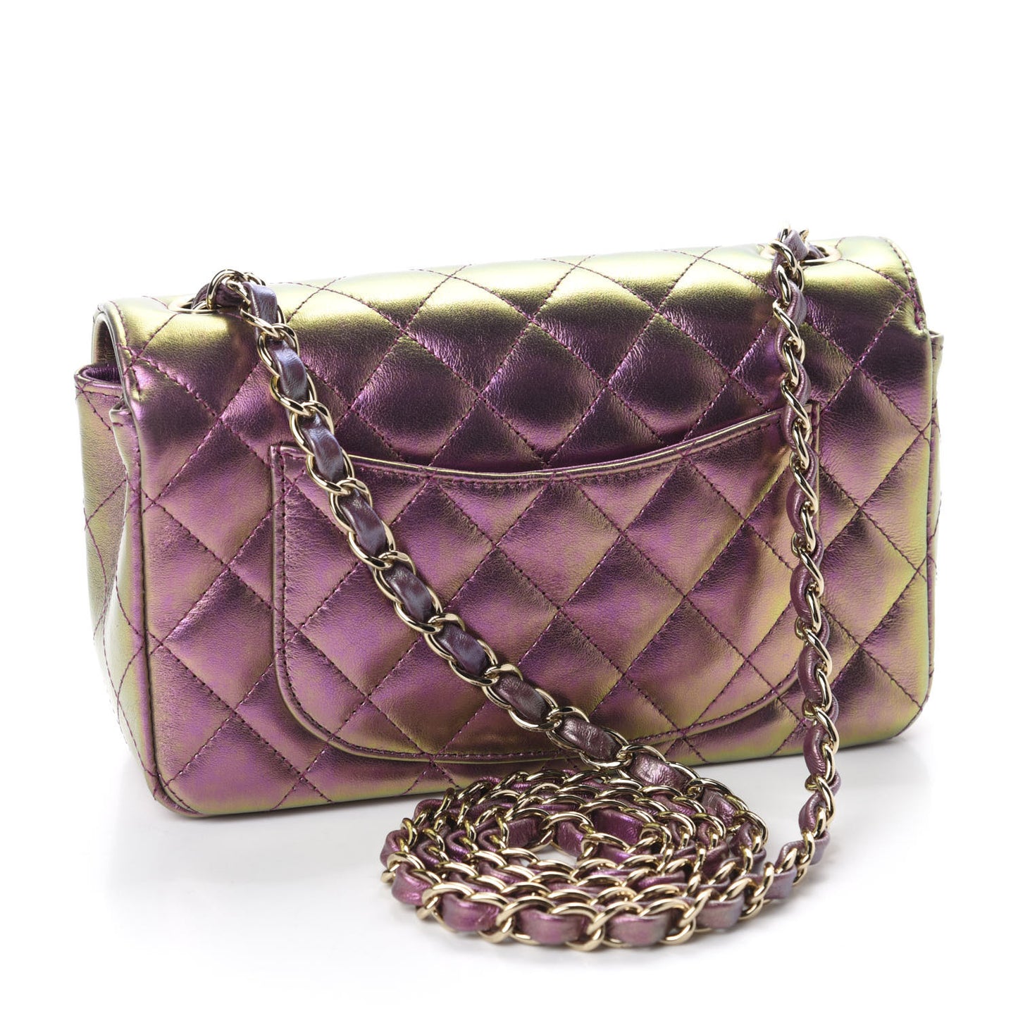 Iridescent Lambskin Quilted Mini Rectangular Flap Purple