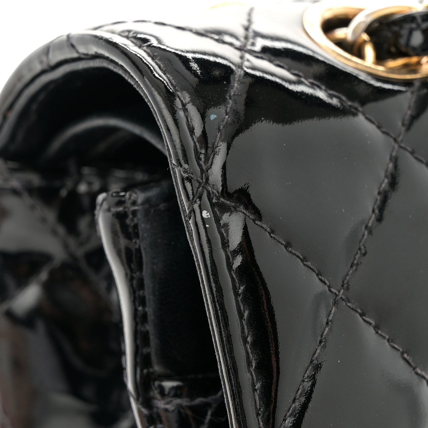 Patent Quilted Medium Double Flap Black