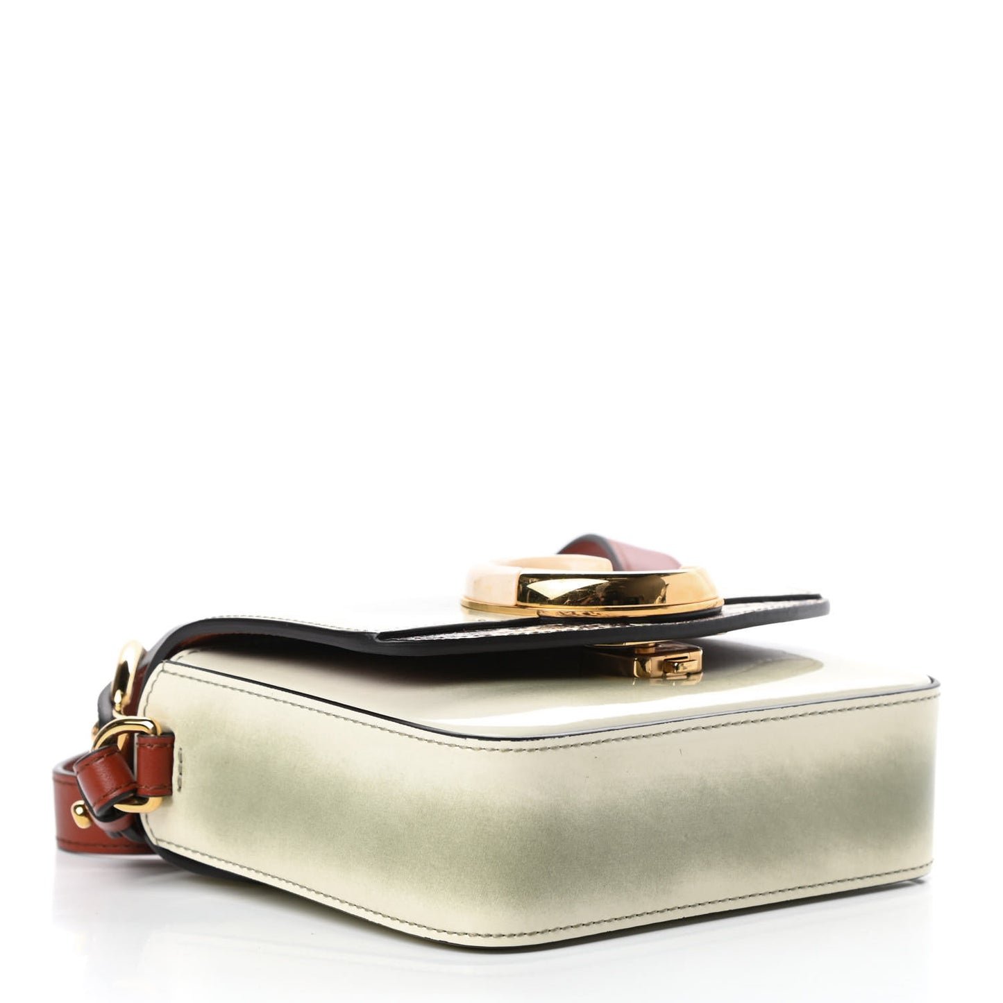 Shaded Glossy Calfskin Lizard Embossed Mini C Double Carry Antique Green