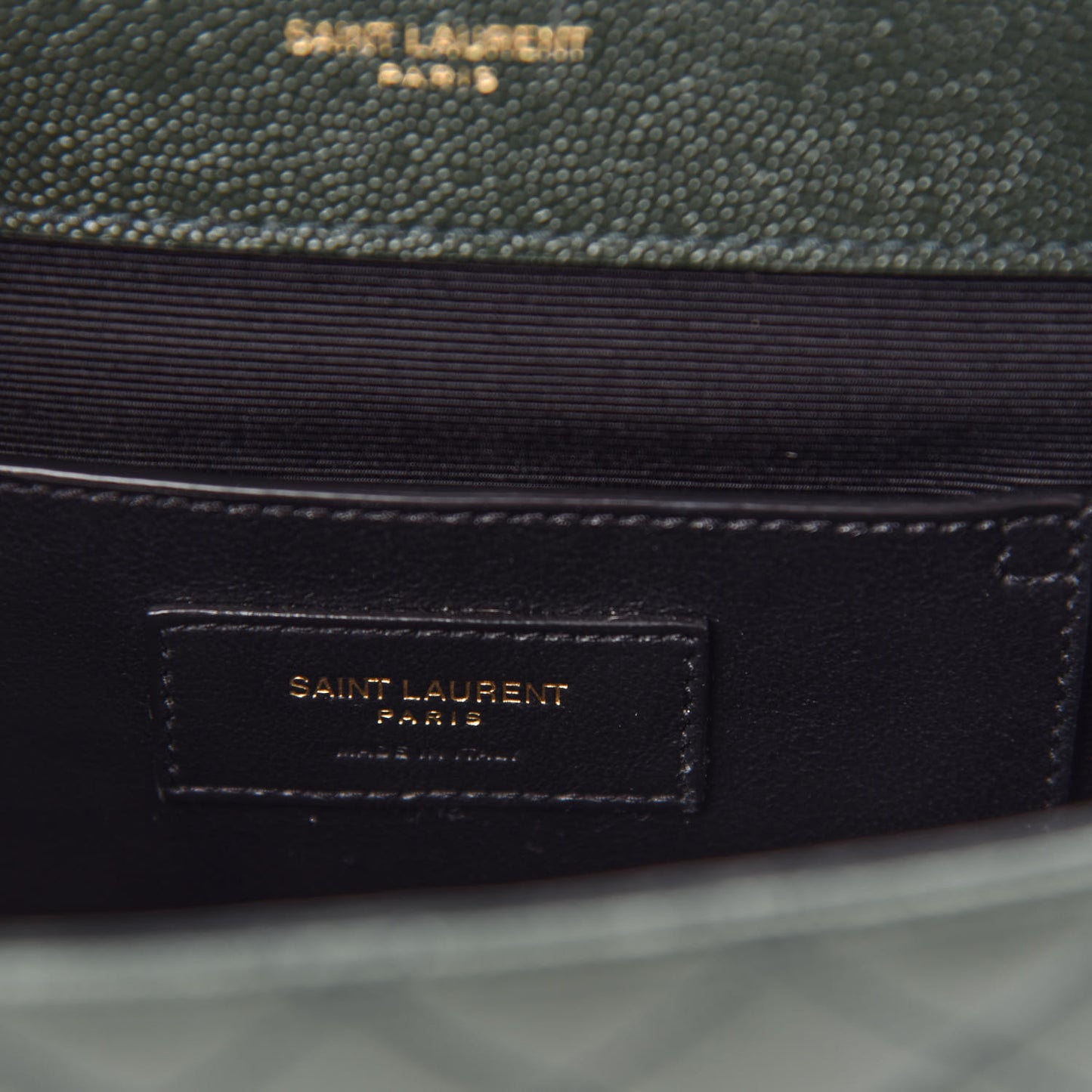 Grain De Poudre Textured Mixed Matelasse Triquilt Small Monogram Satchel Dark Green