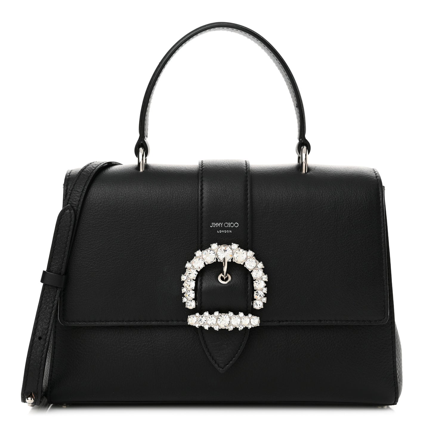 Calfskin Crystal Medium Cheri Top Handle Bag Black