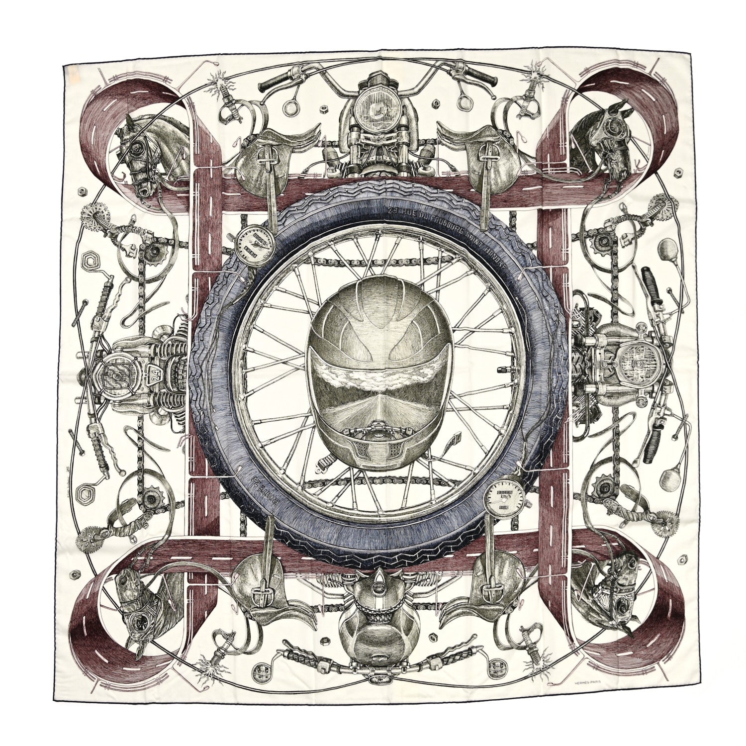 Hermes Wool Silk Route 24 Scarf 140 Acajou Baobab Marine 1 of 6