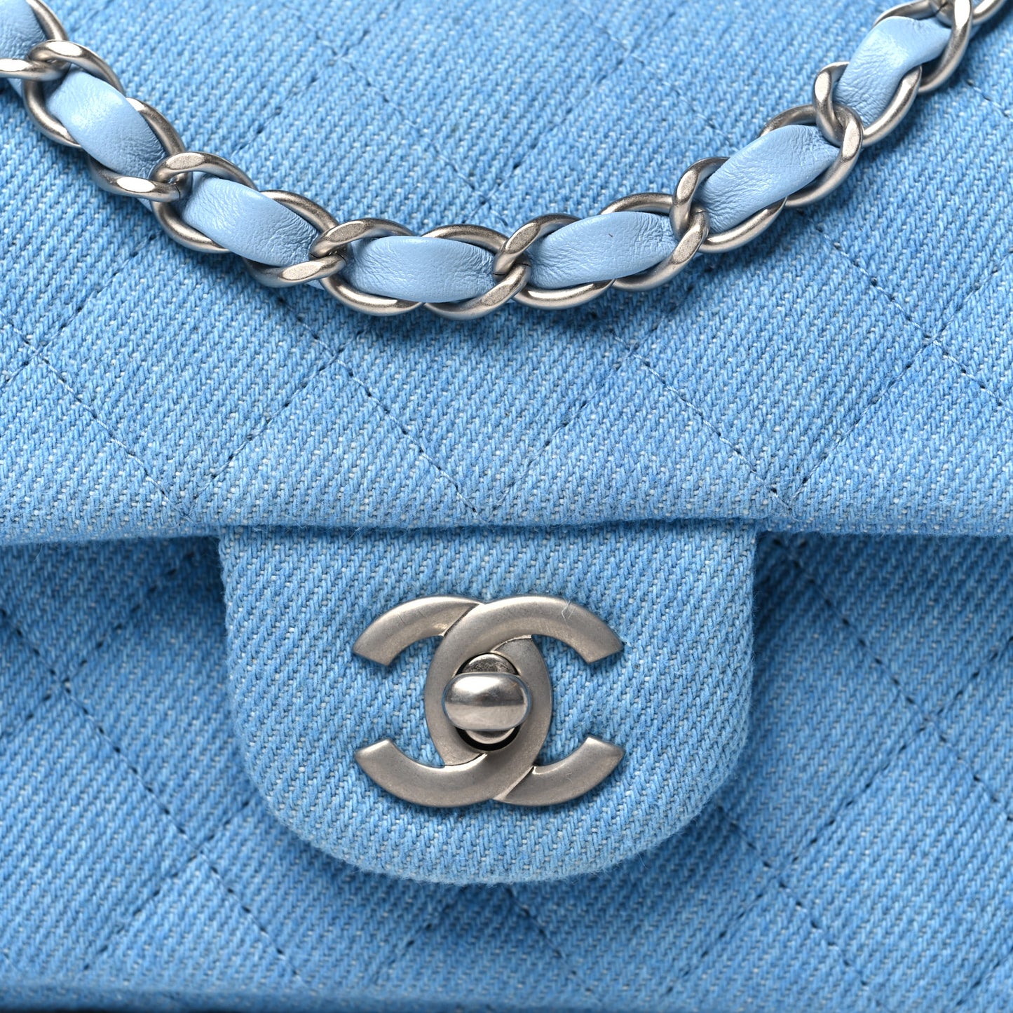 Denim Quilted Mini Rectangular Flap Blue