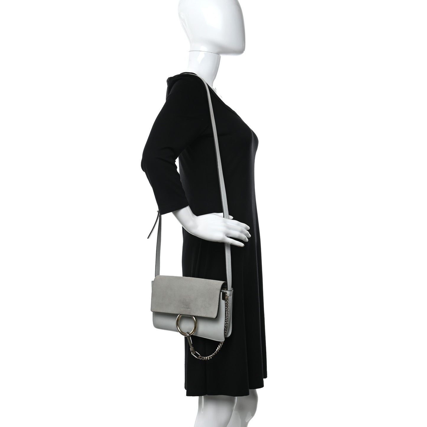 Suede Calfskin Small Faye Shoulder Bag Airy Grey