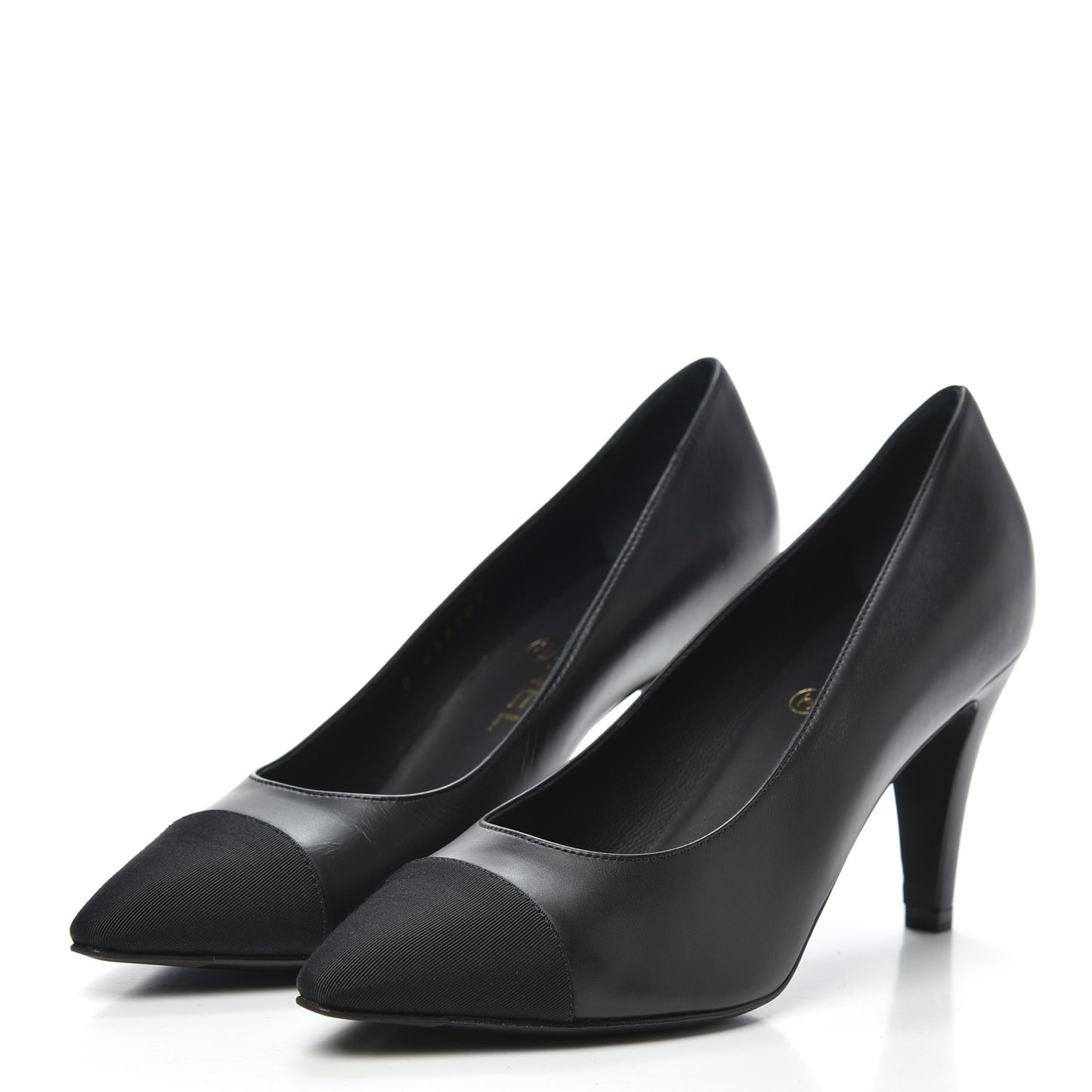 Iridescent Calfskin Grosgrain Cap Toe Pumps 37 Black