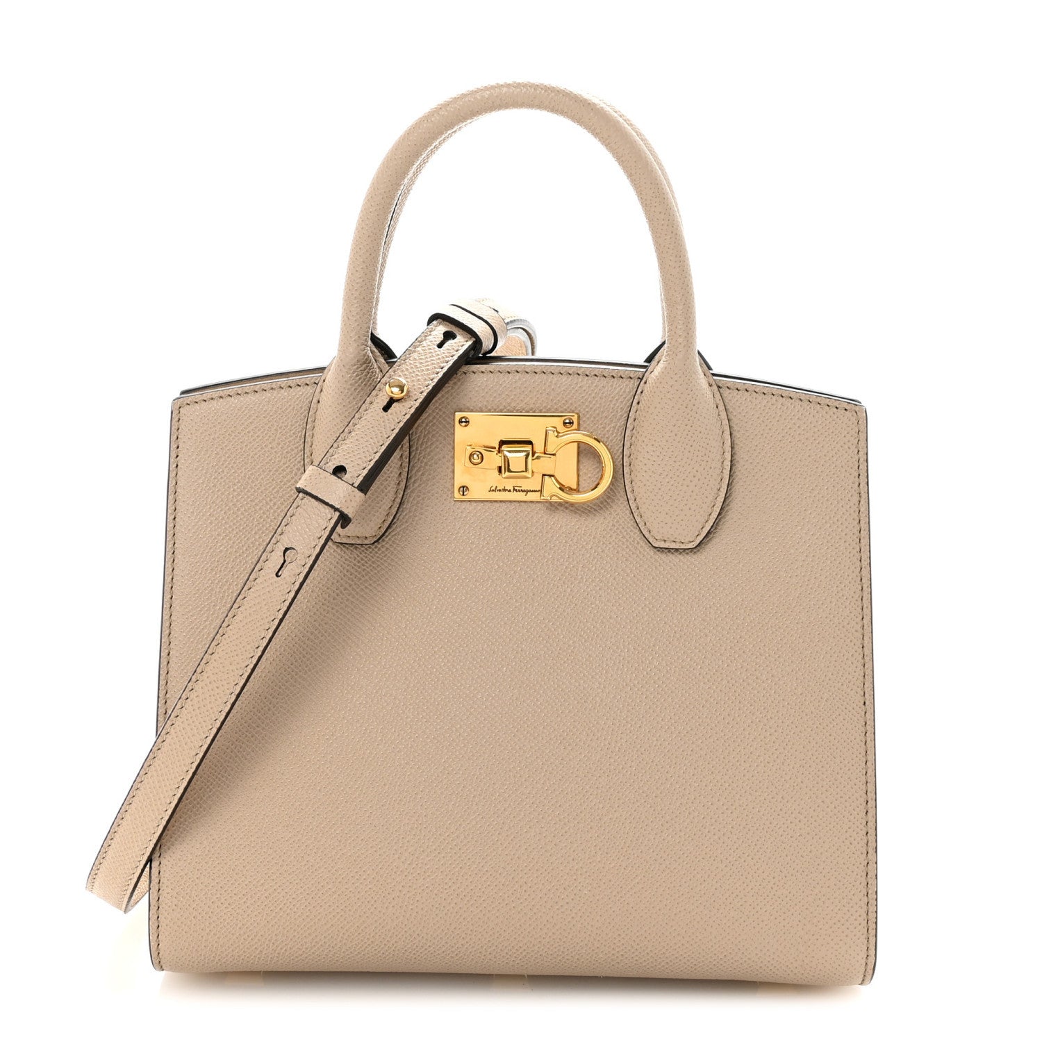 Salvatore Ferragamo Calfskin Small The Studio Box Bag Daino
