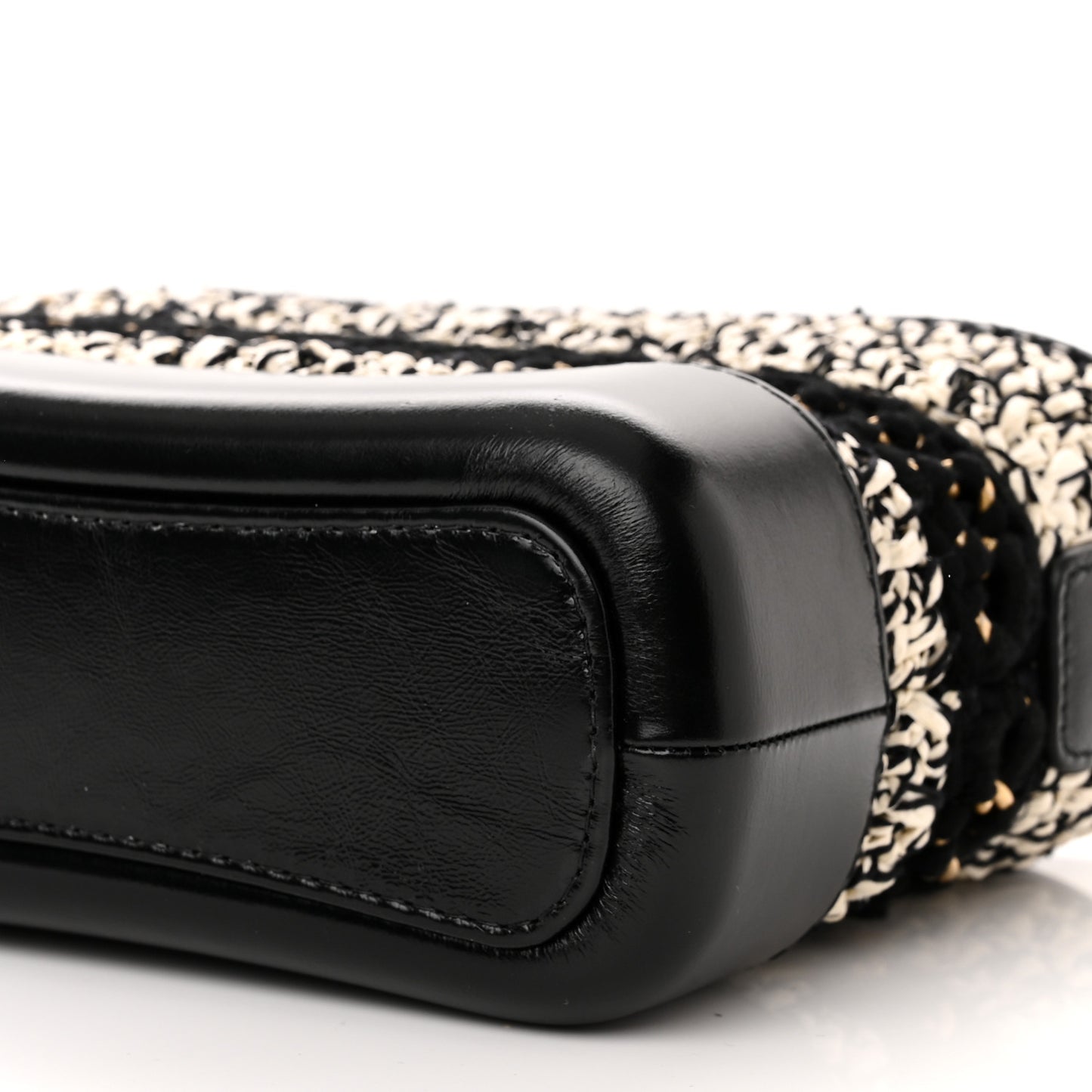 Cotton Raffia Calfskin Small Gabrielle Hobo Black White