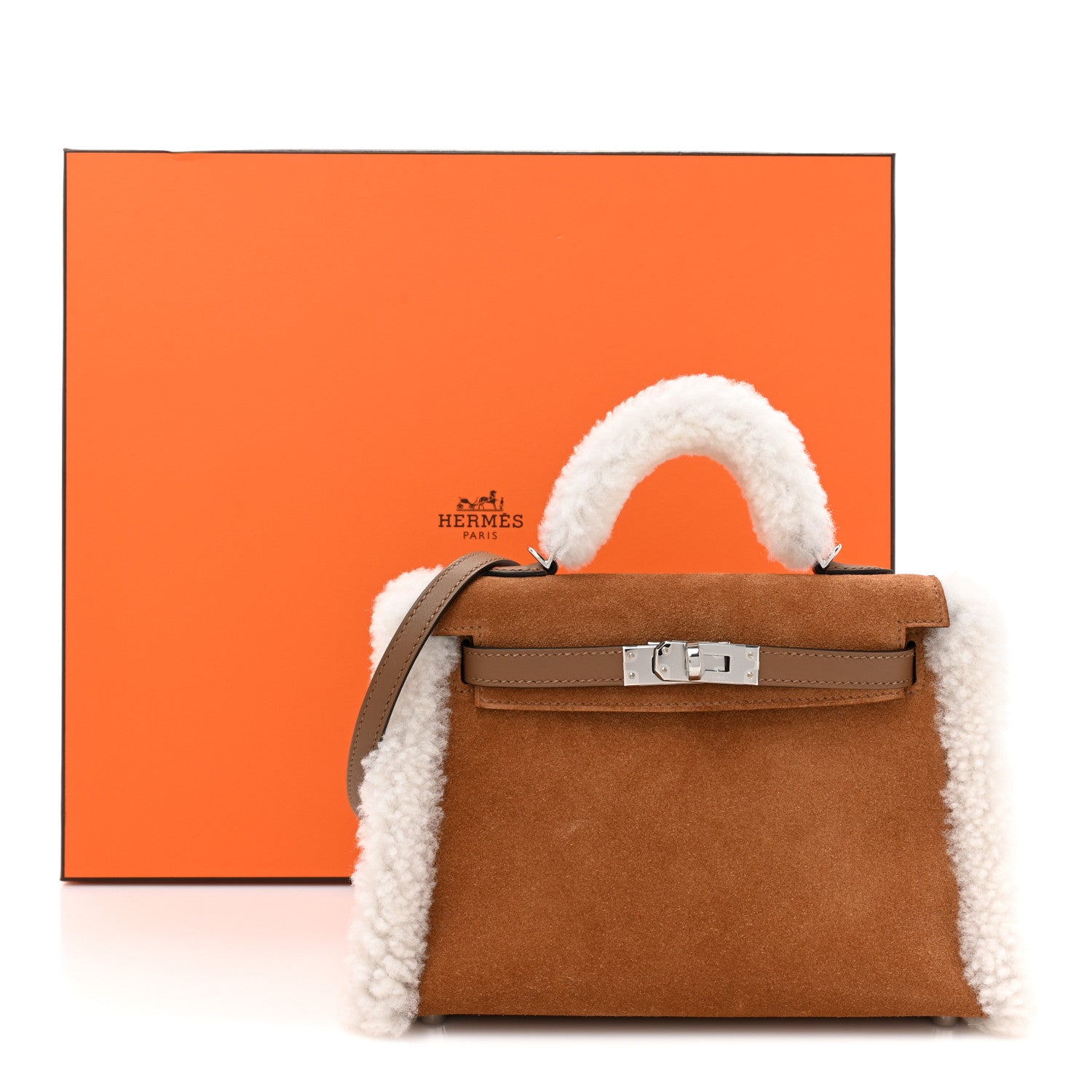 Hermes Veau Grizzly Mouton Shearling Swift Teddy Mini Kelly 20 Alezan Ecru 9 of 9