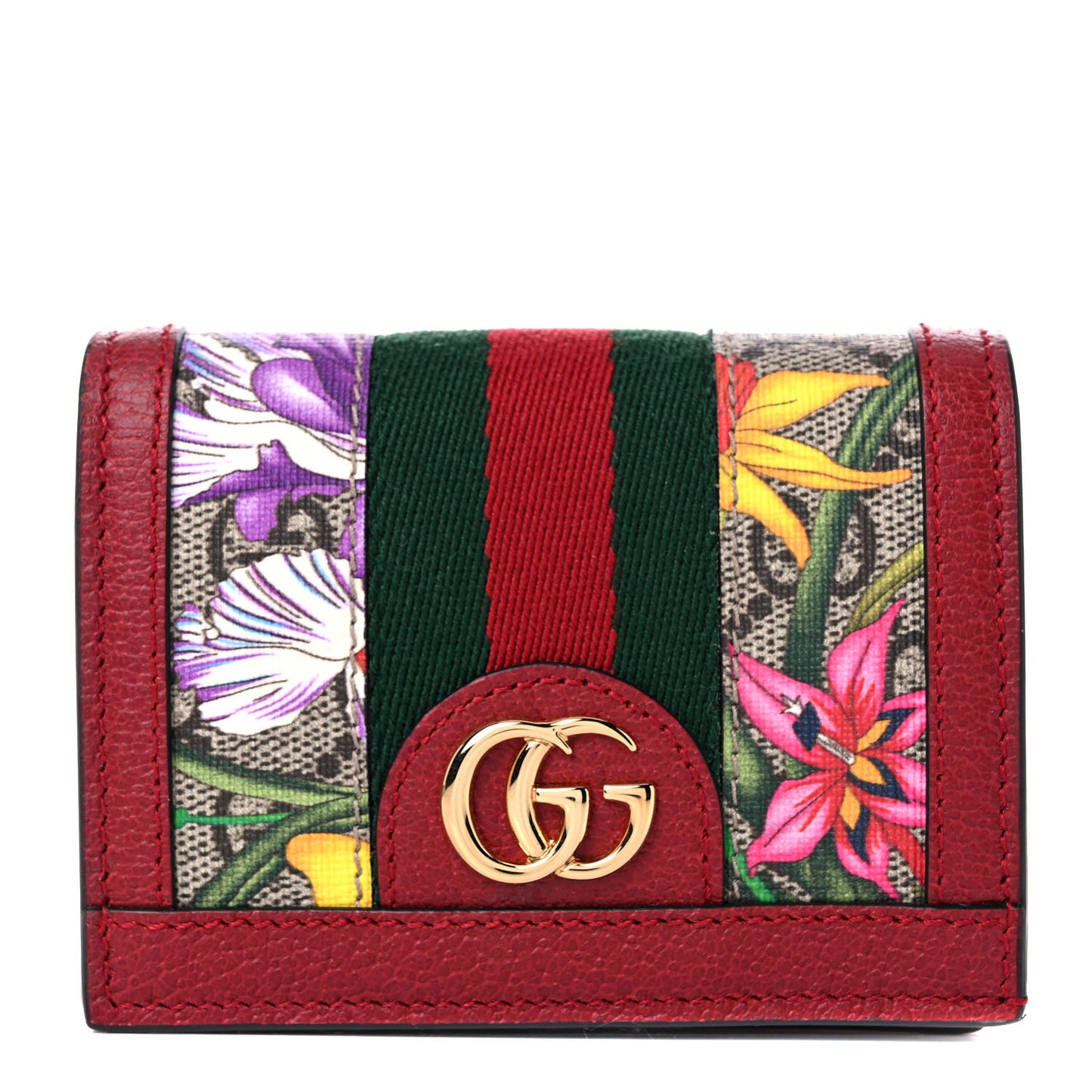 GG Supreme Monogram Flora Web Ophidia Card Case Red