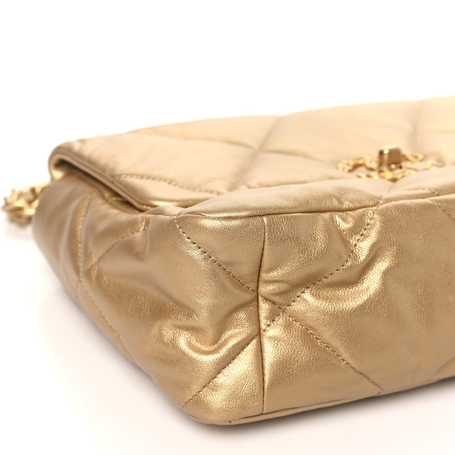 Metallic Goatskin Quilted Large Chanel 19 Flap Gold