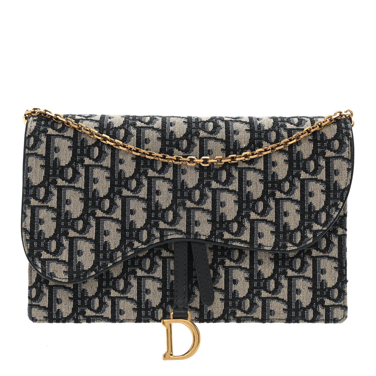 Christian Dior Oblique Saddle Chain Pouch Blue 1 of 7