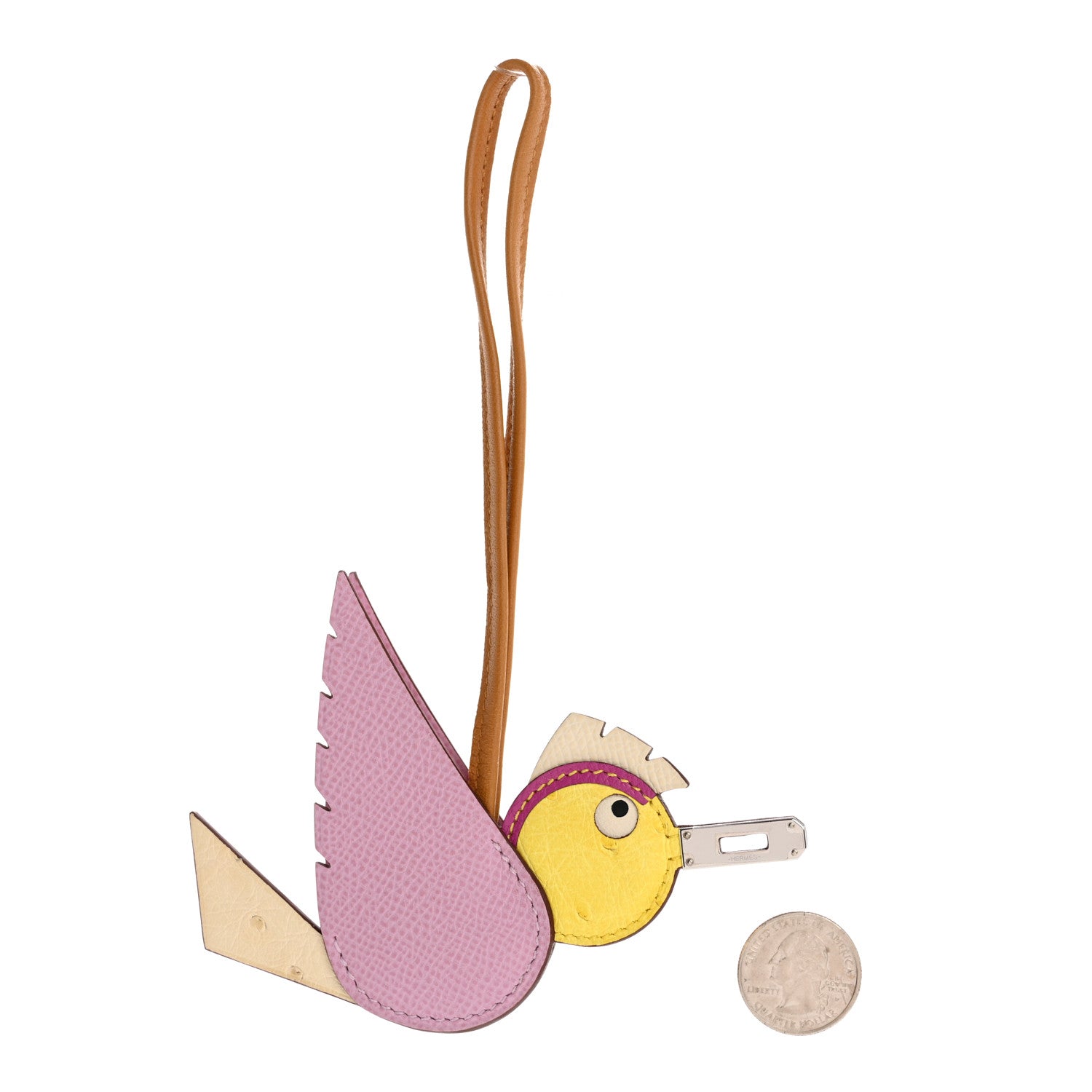 Hermes Ostrich Epsom Swift Birdy Bag Charm Mauve Sylvestre Nata Jaune Citron Magnolia Sesame 2 of 5