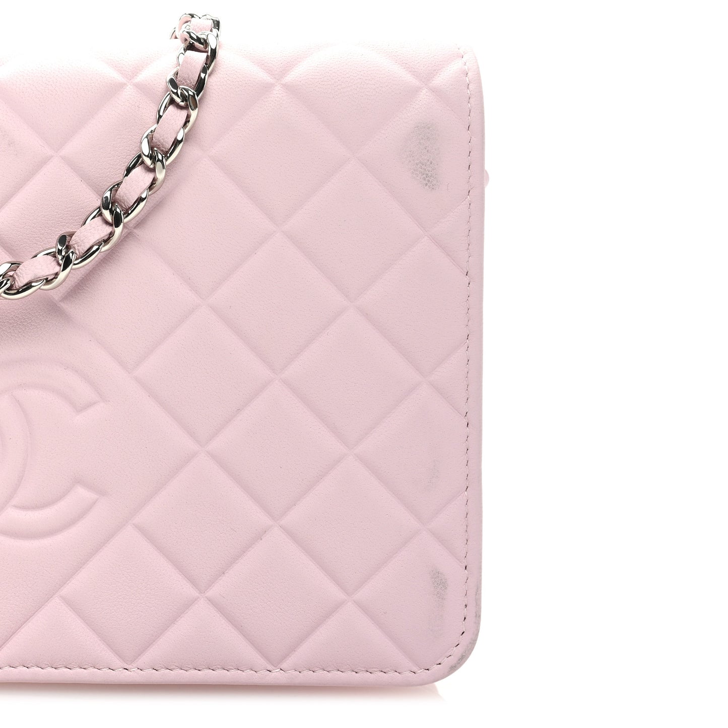 Lambskin Quilted Diamond CC Wallet On Chain WOC Pink