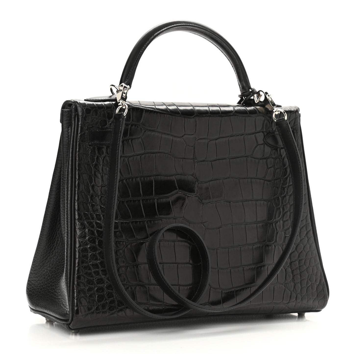 Matte Alligator Taurillon Clemence Box Kelly Retourne 32 Black