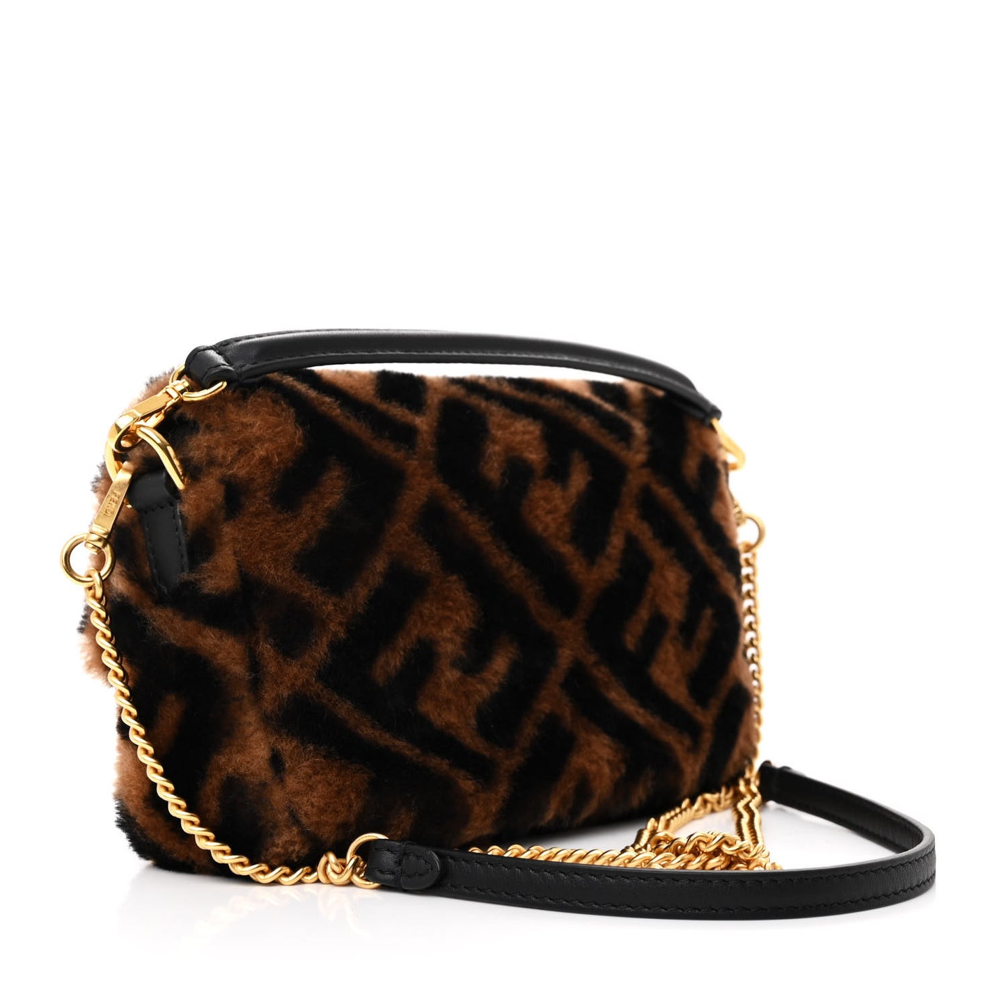 Shearling Vitello Dolce Macro FF 1974 Mini Baguette Tobacco Black