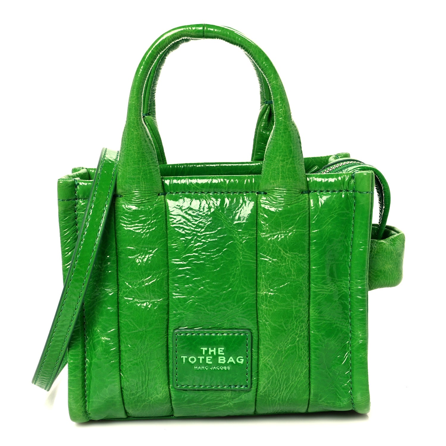 MARC JACOBS THE TOTE BAG グリーン Marc Jacobs Shiny Crinkled Calfskin Mini The Tote Bag Fern Green