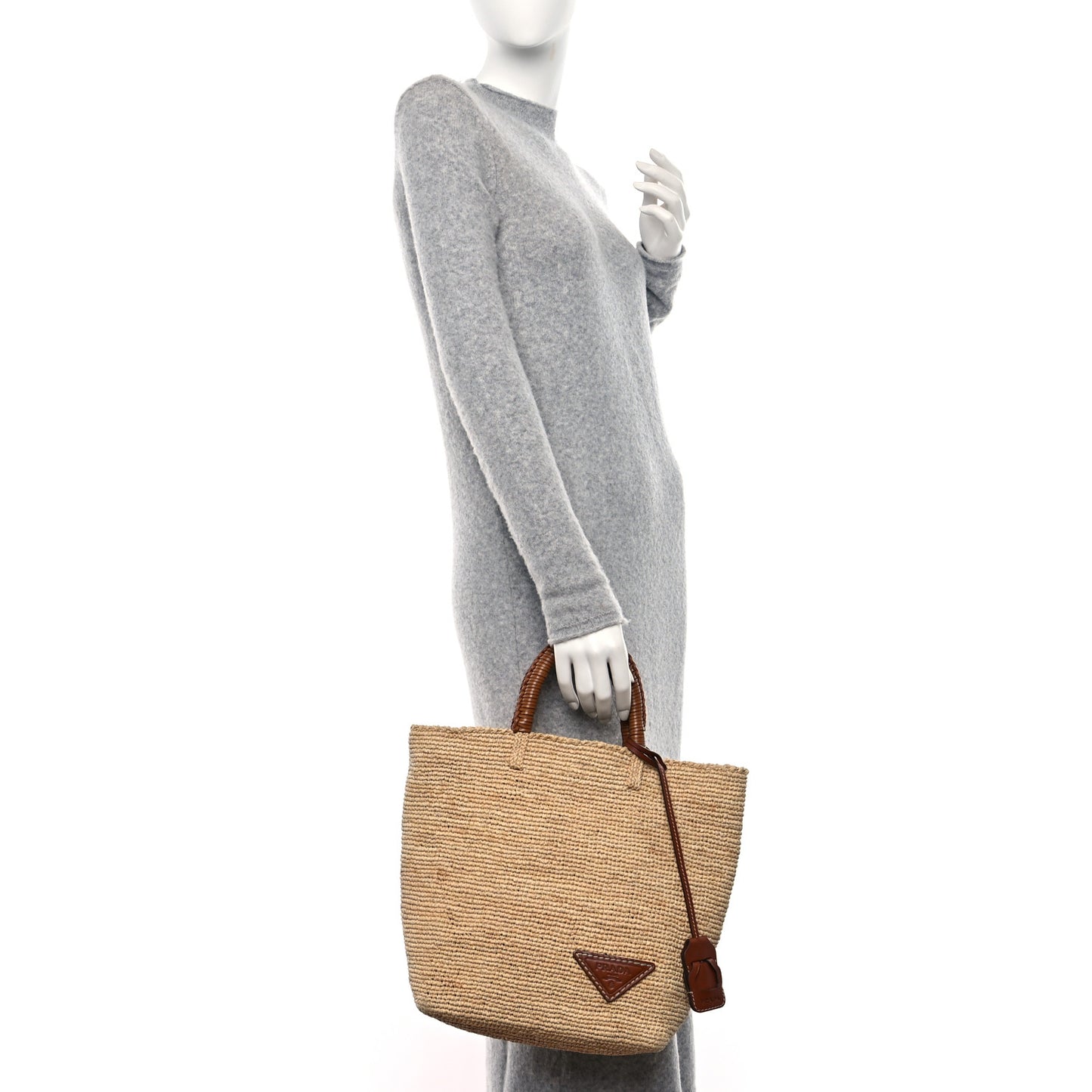 Paglia Vitello Woven Top Handle Tote Naturale Cognac
