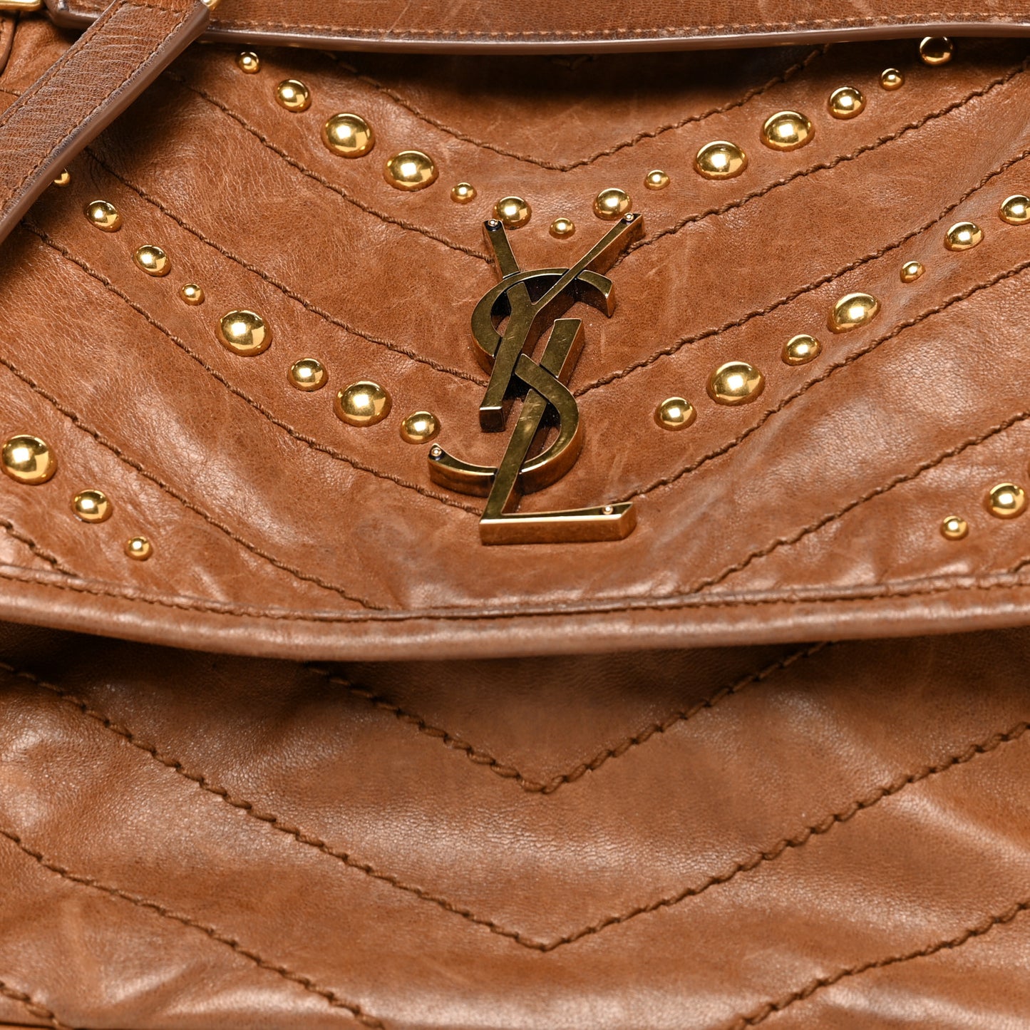 Crinkled Calfskin Matelasse Monogram Medium Niki Chain Satchel Brown