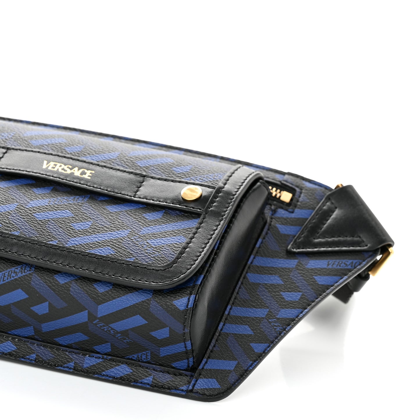 Coated Canvas La Greca Signature Bum Bag Black Blue
