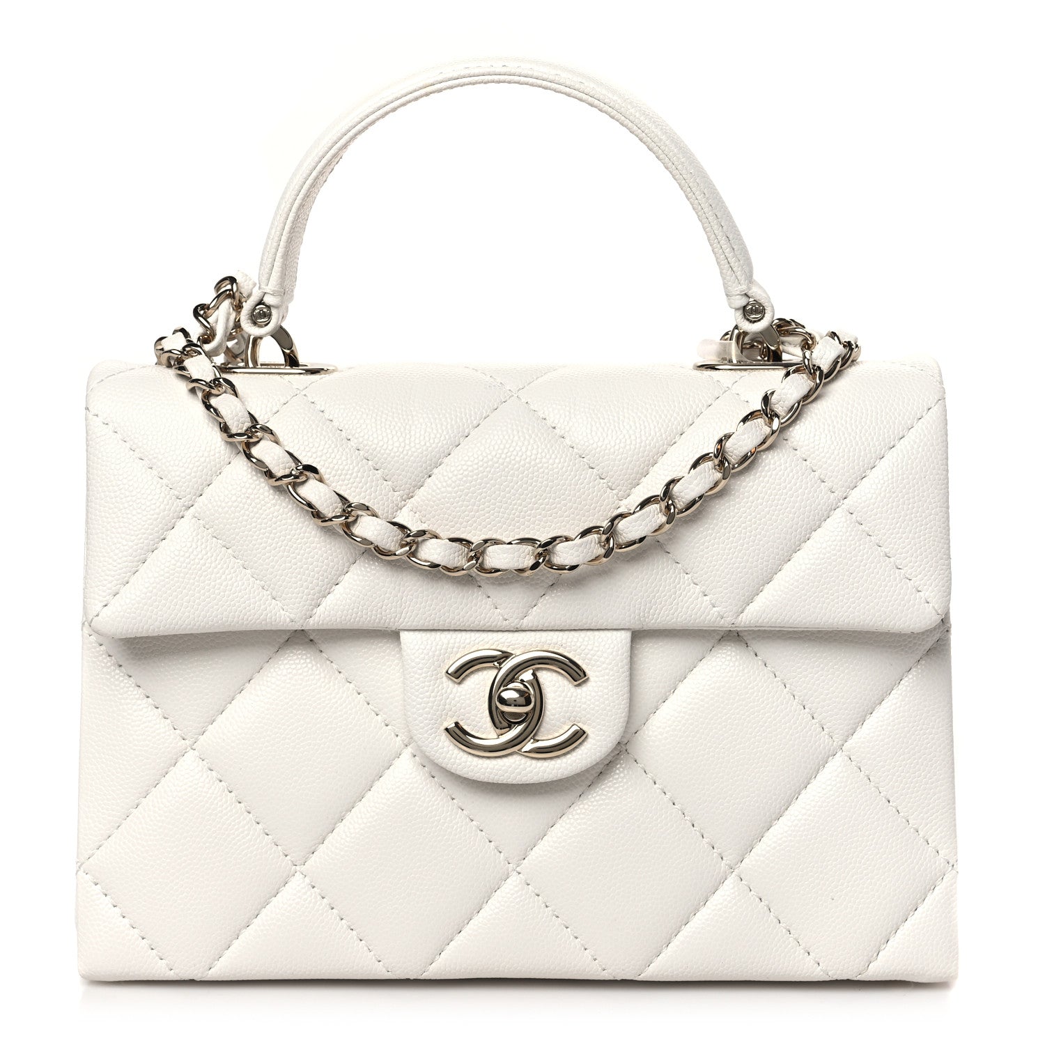 Chanel Caviar Quilted Mini Retro Twist Top Handle Flap White