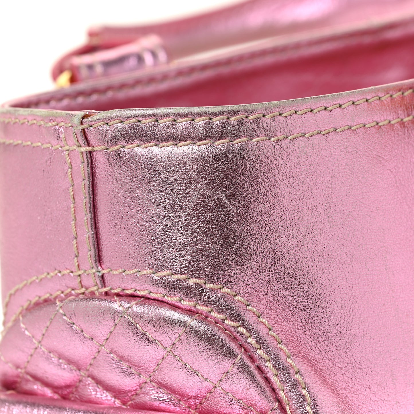 Metallic Lambskin Quilted Boogie Satchel Pink