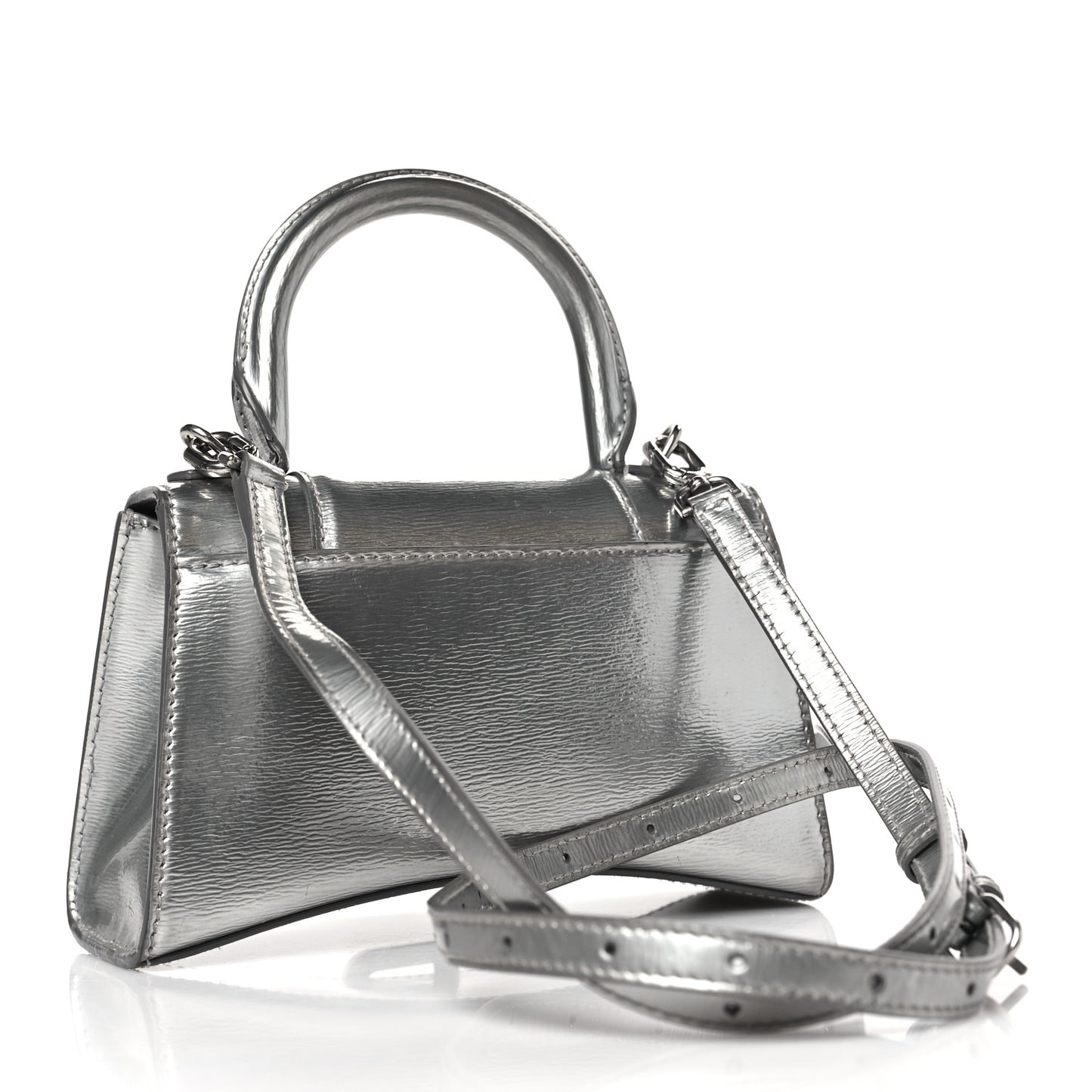 Metallic Textured Calfskin Hourglass Top Handle Bag XS Silver