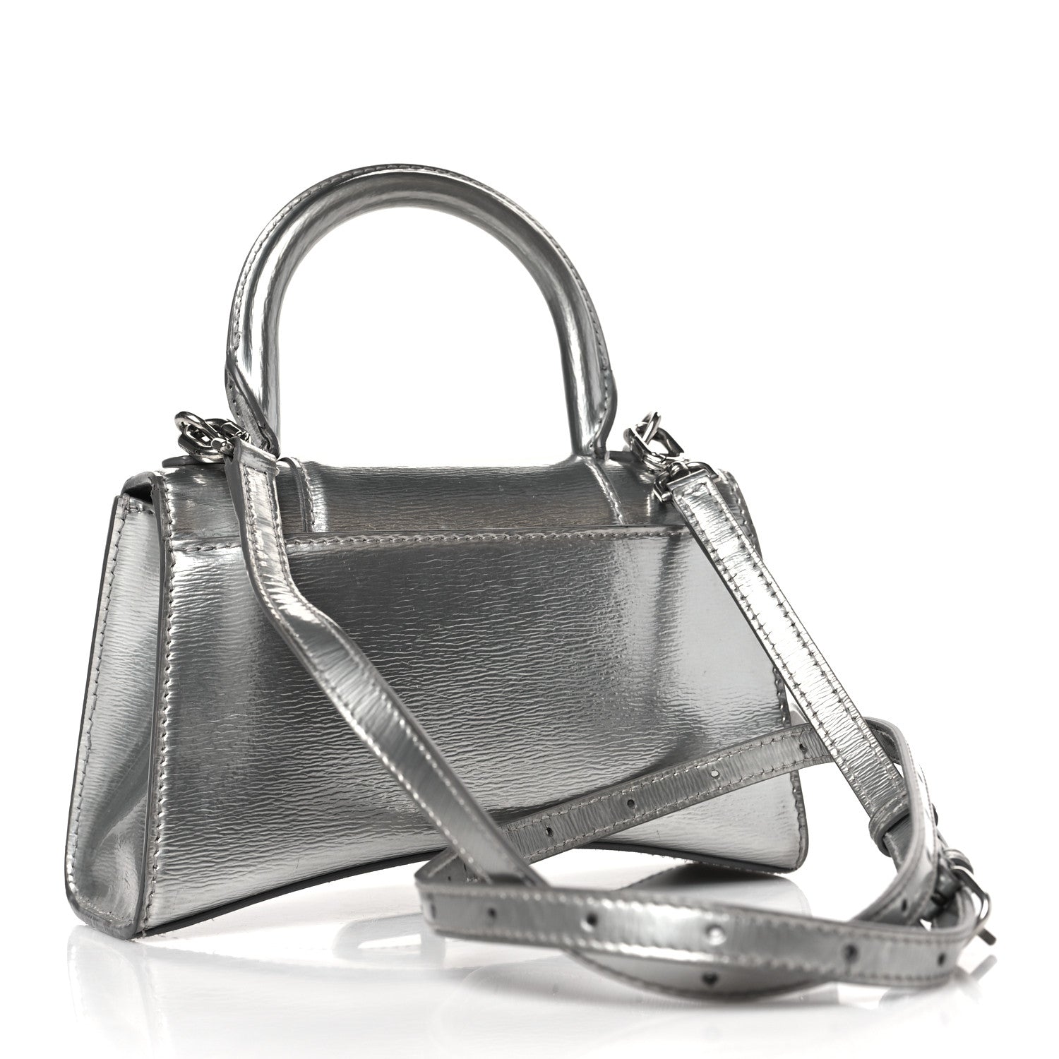 Balenciaga Metallic Textured Calfskin Hourglass Top Handle Bag XS Silver 2 of 8