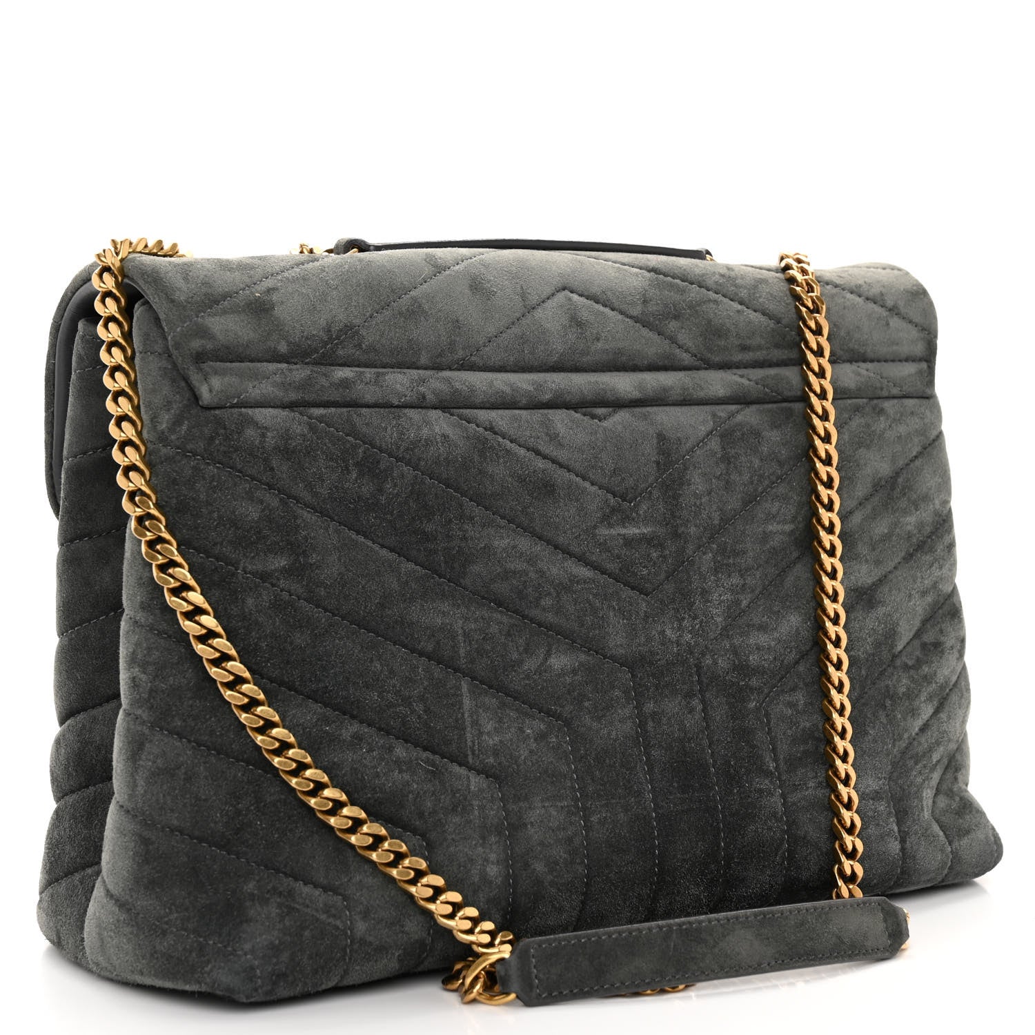 Saint Laurent Suede Y Quilted Monogram Medium Loulou Chain Satchel Storm 3 of 10
