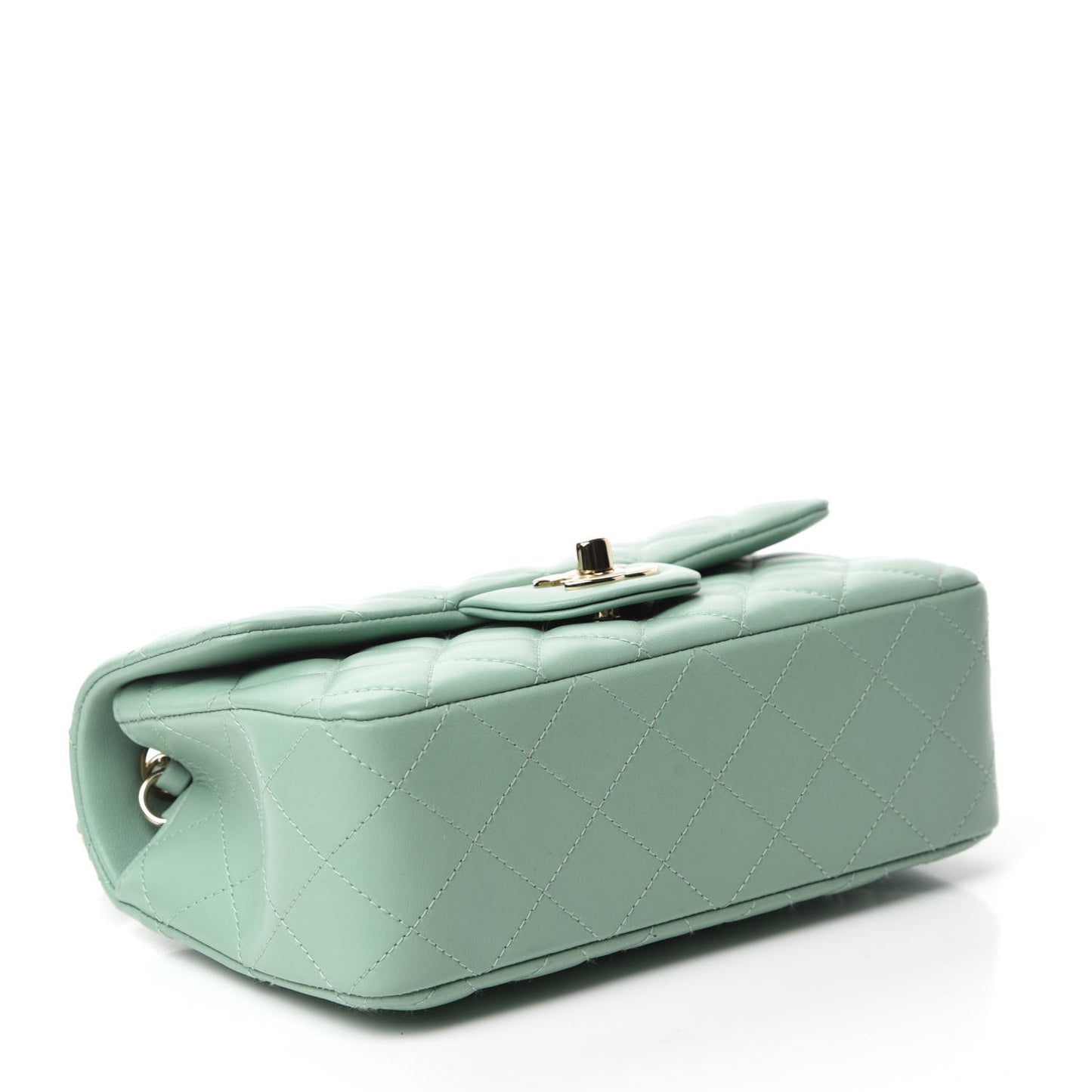 Lambskin Quilted Mini Rectangular Flap Light Green