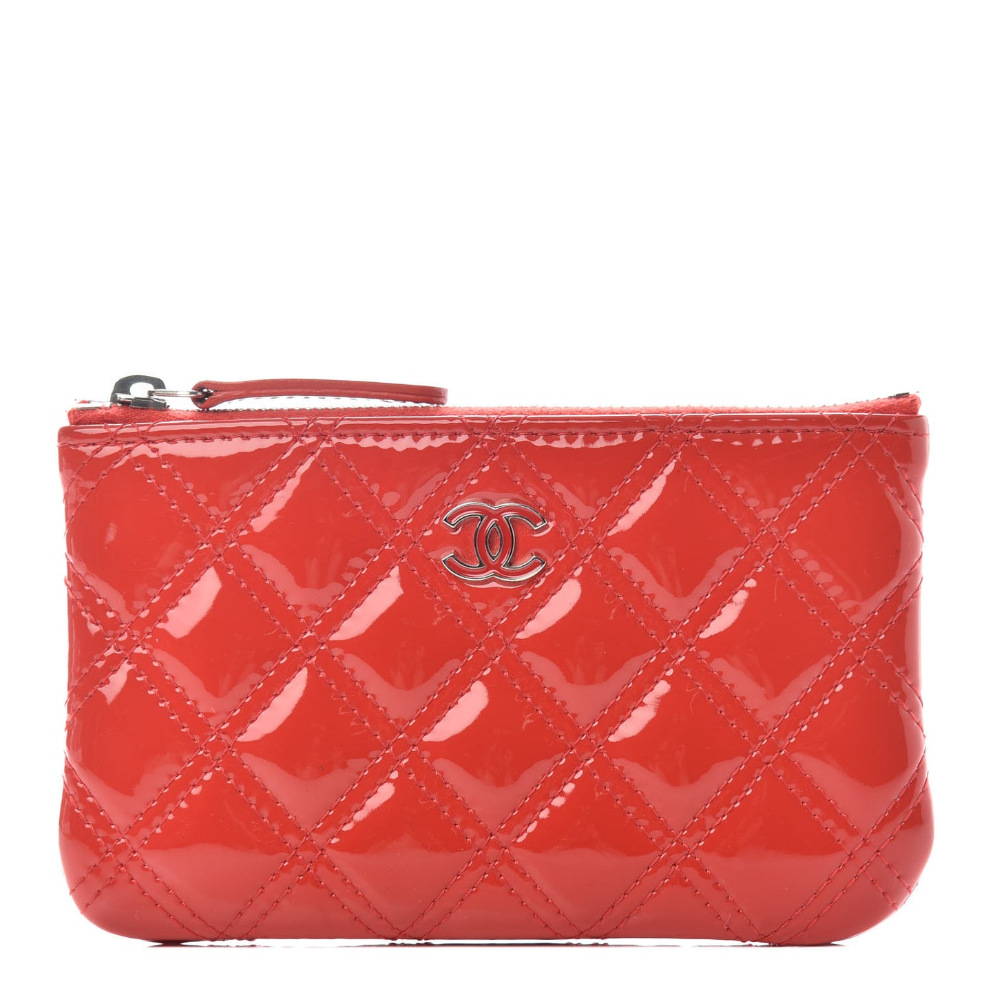 Patent Quilted Small Cosmetic Case Red