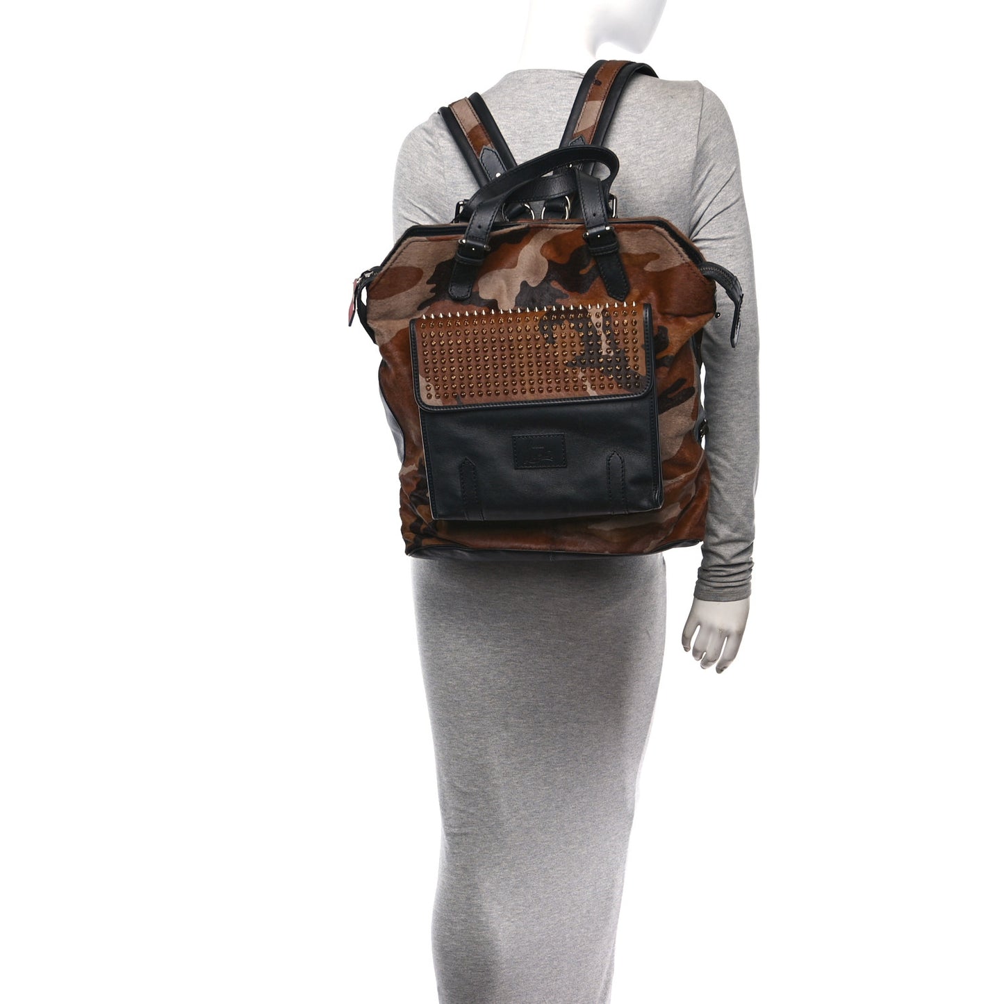 Pony Hair Calfskin Spikes Syd Backpack Coffee Bronze Black