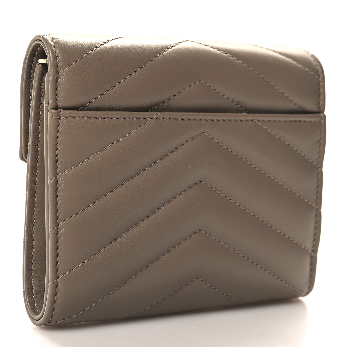 Lambskin Matelasse Chevron Monogram Compact Tri Fold Wallet Dust Grey