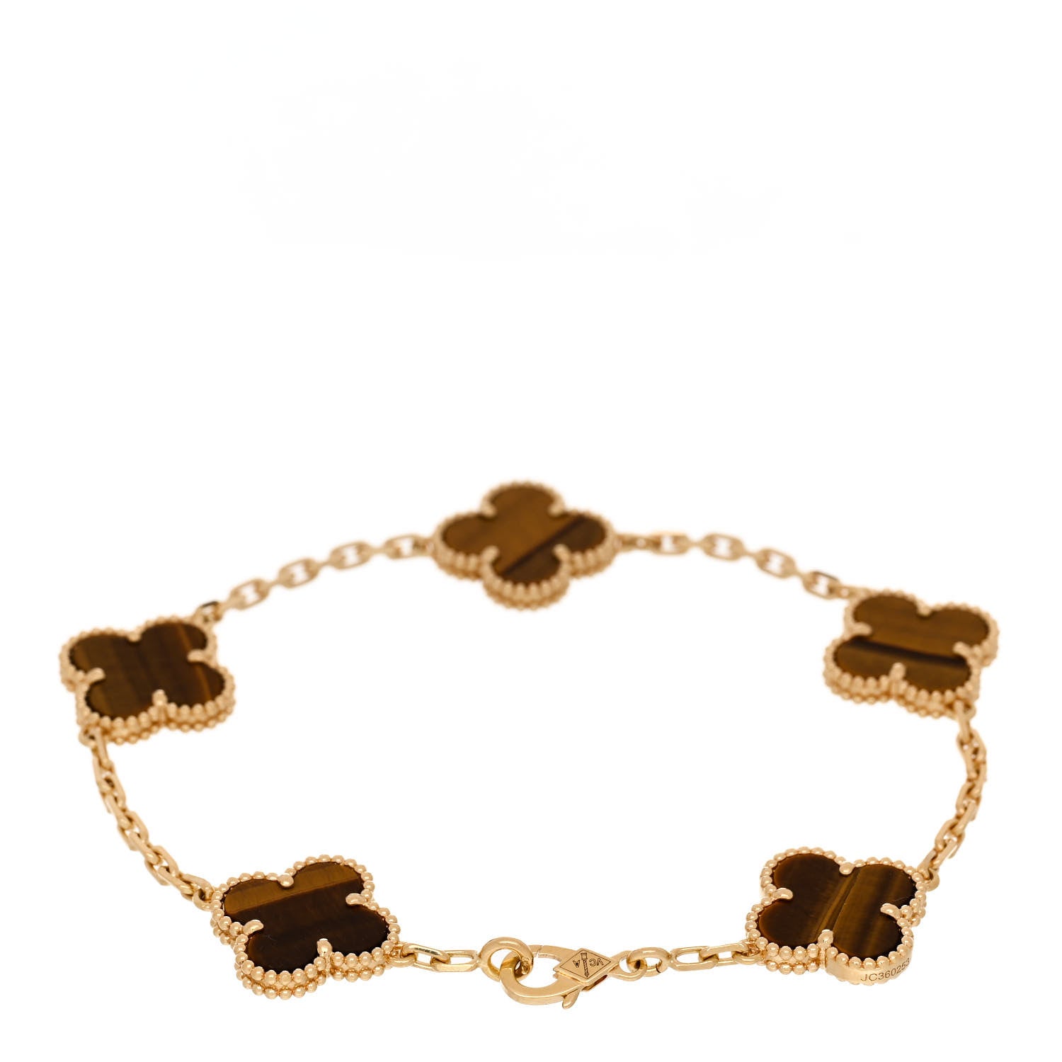 Van Cleef & Arpels 18K Yellow Gold Tiger Eye 5 Motifs Vintage Alhambra Bracelet 2 of 4