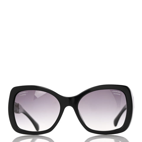 Acetate Metal Polarized Chain Square Sunglasses 5305 Black
