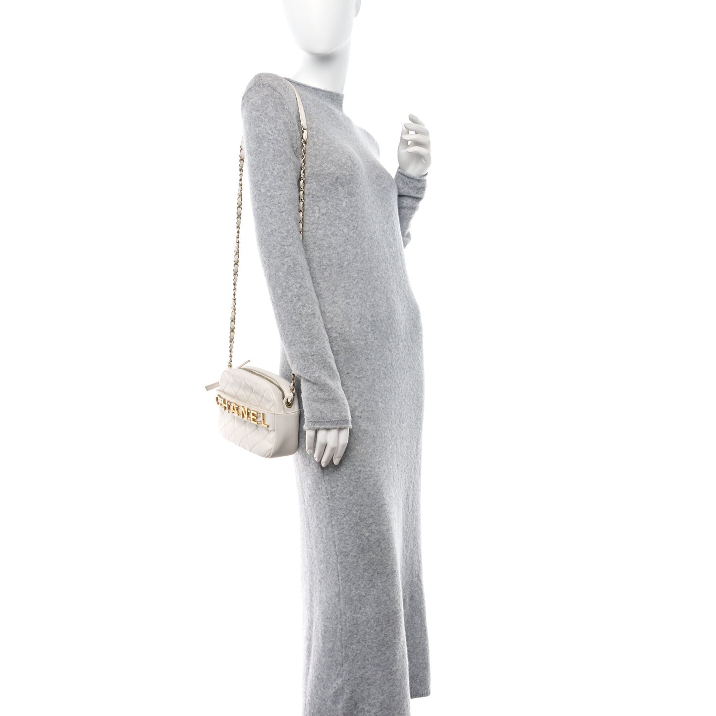 Calfskin Quilted Enchained Camera Case Bag White