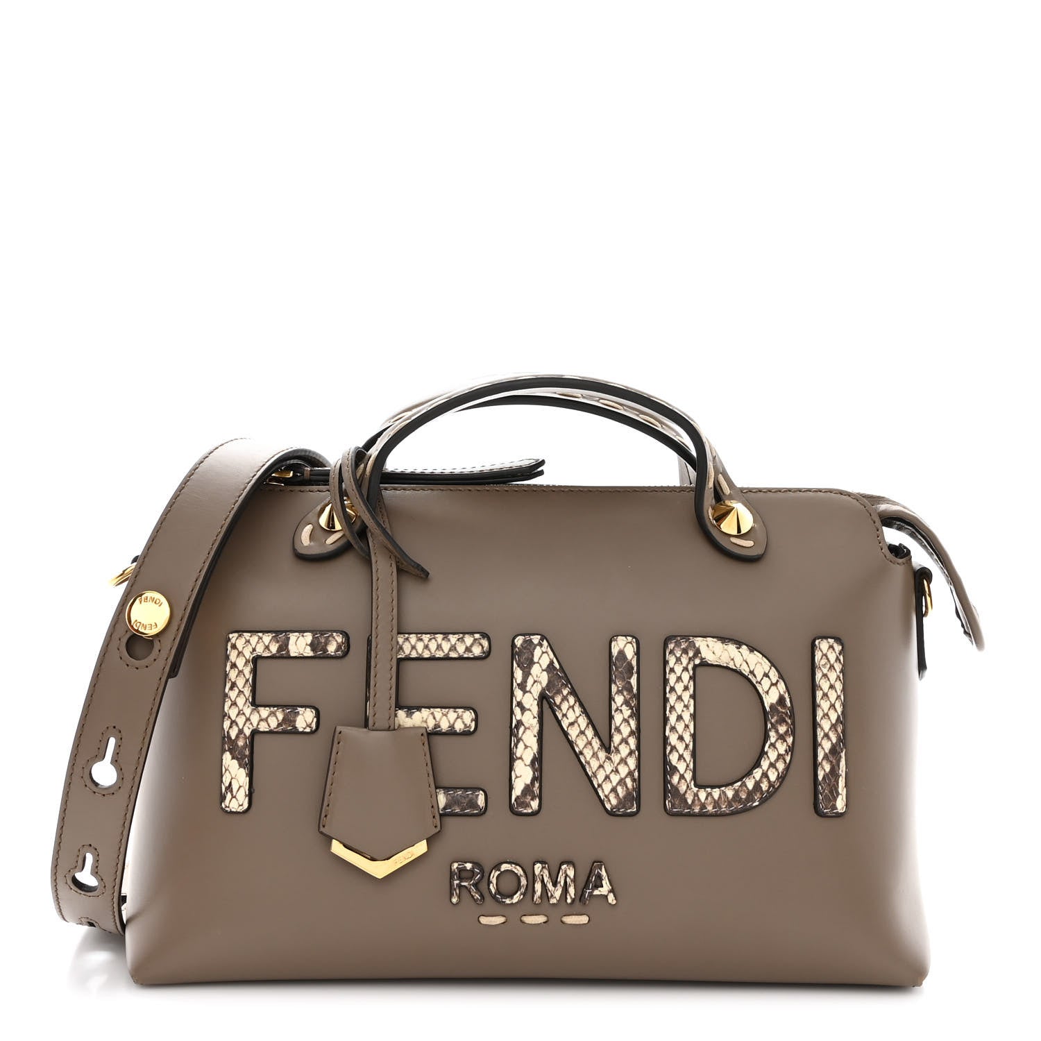 Fendi Vitello King Elaphe Python Print Logo Medium By The Way Boston Bag Tartufo Daisy Roccia 1 of 12