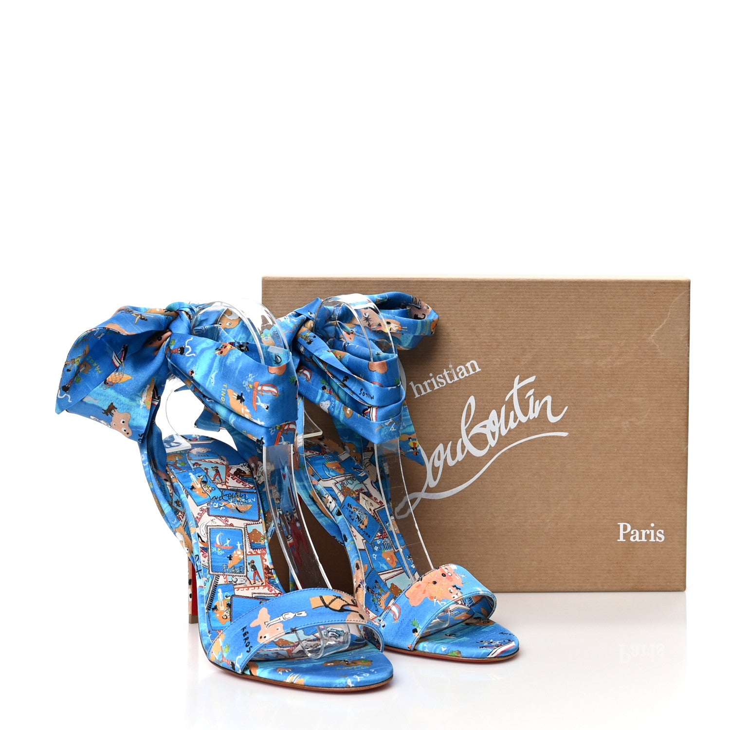 Christian Louboutin Crepe Satin Greekaba Du Desert 100 Sandal 38.5 Blue Multicolor 8 of 8