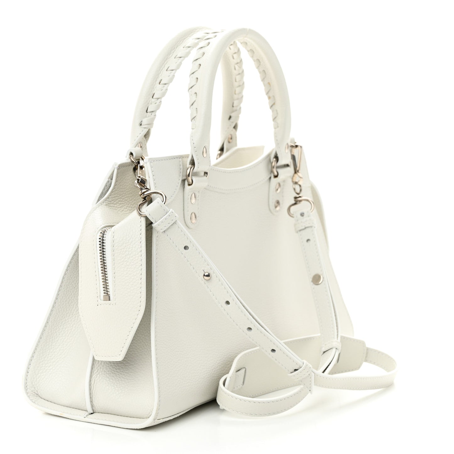Grained Calfskin Neo Classic Silver Hardware S City Chalky White