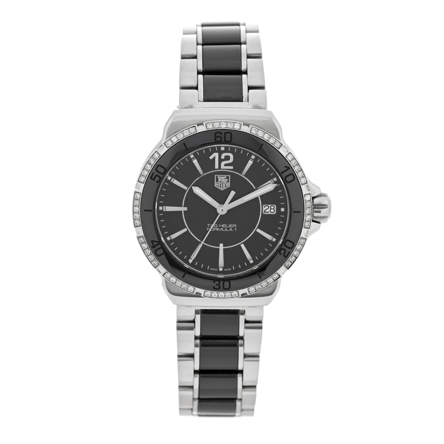Stainless Steel Ceramic Diamond Bezel 34mm Formula 1 Lady Quartz Watch Black WAH1212