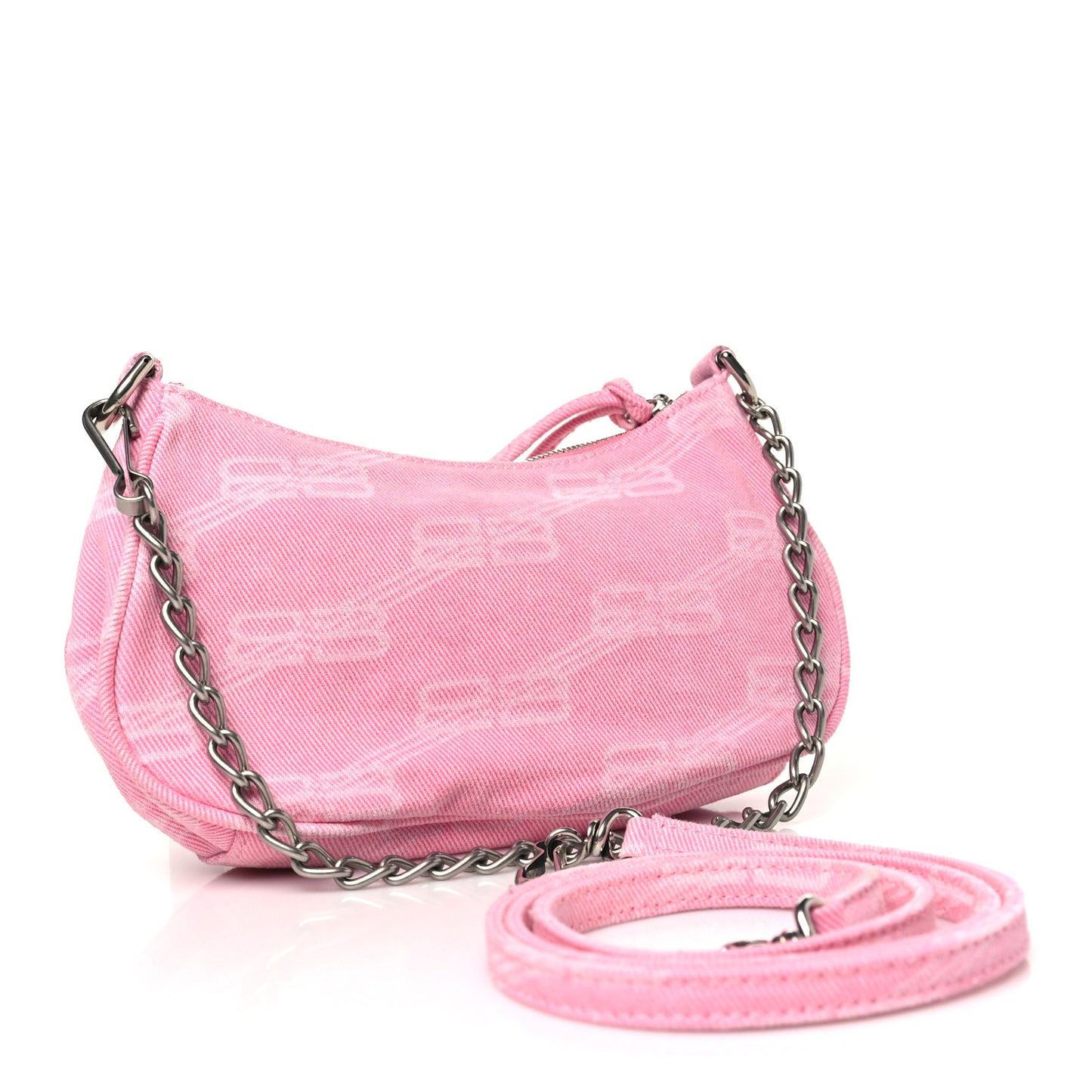 Washed Denim BB Monogram Le Cagole Mini Purse With Chain Pink