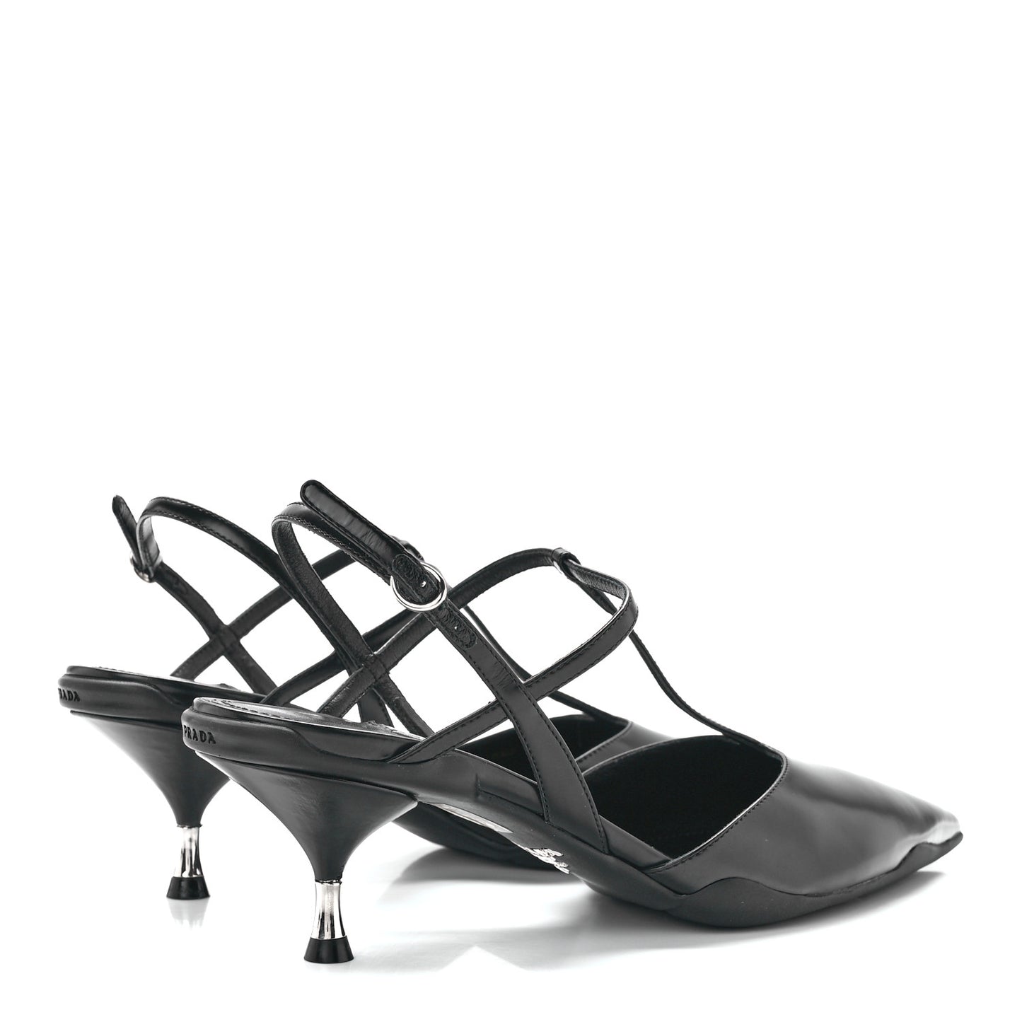 Spazzolato Pointed Toe T-Strap 55mm Slingback Pumps 37.5 Black